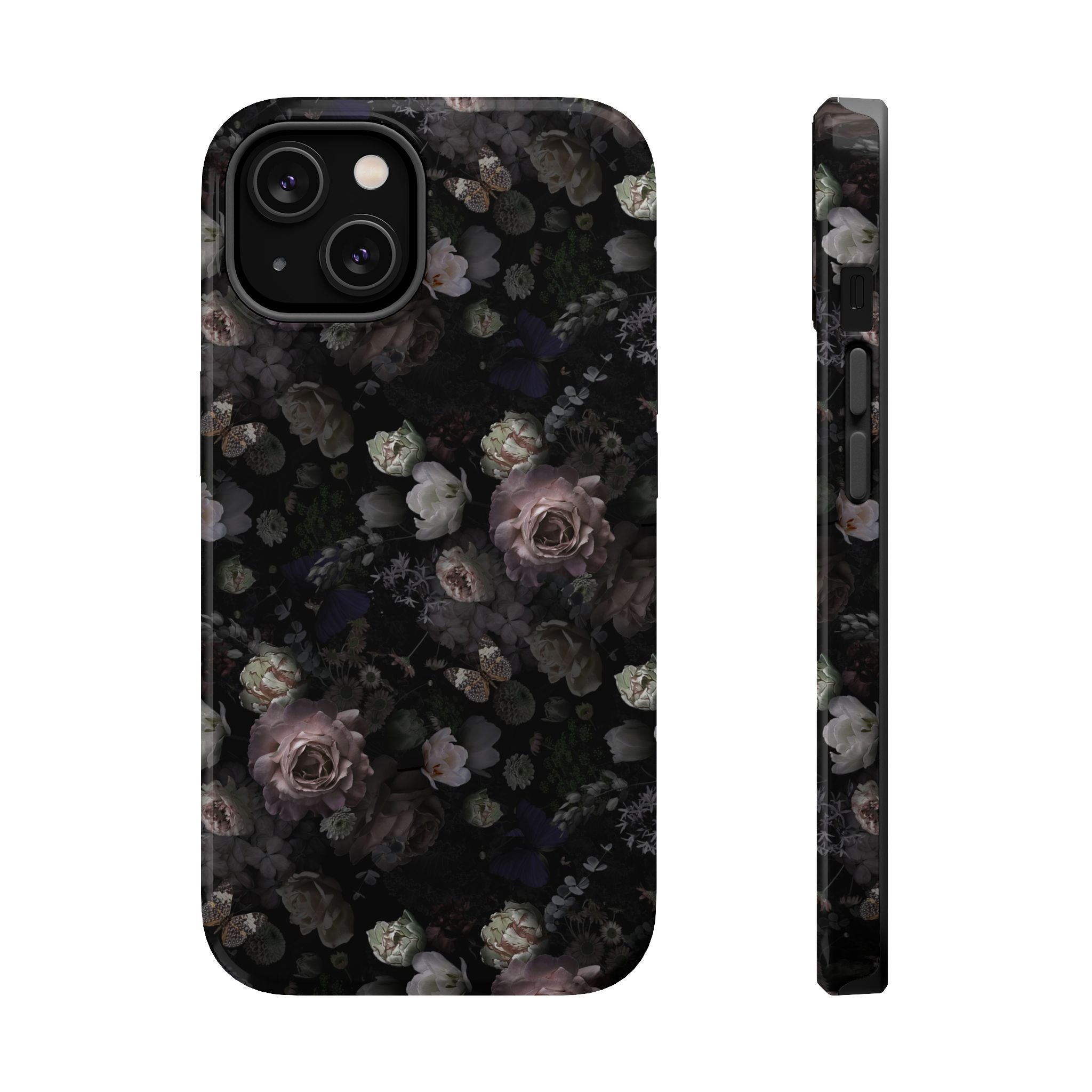 Midnight Curse MagSafe iPhone Case with Black Floral Design, Cute Phone Cover for Stylish Protection