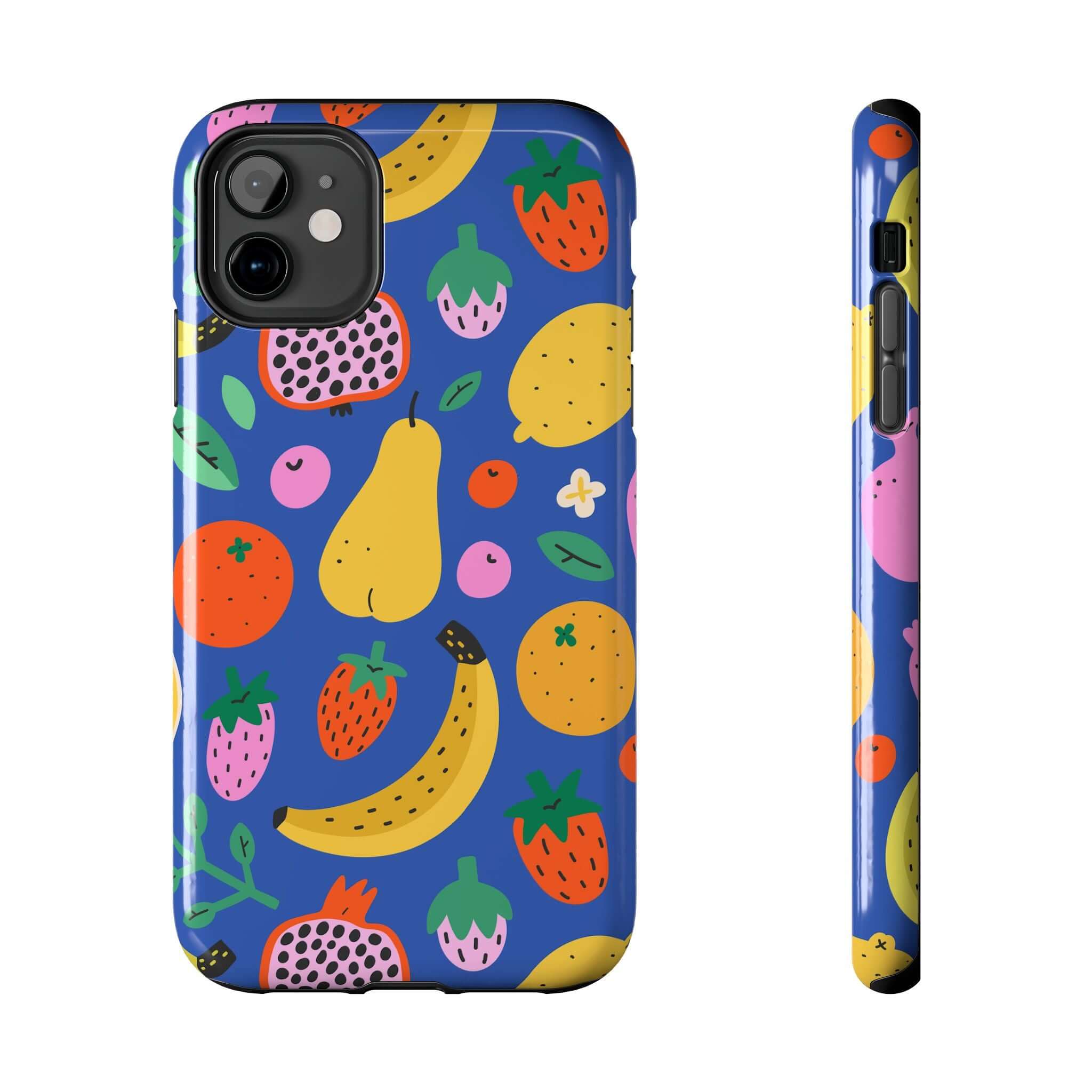 Cute phone cover with vibrant beachy fruit design, perfect for Apple iPhone, offering style and protection.