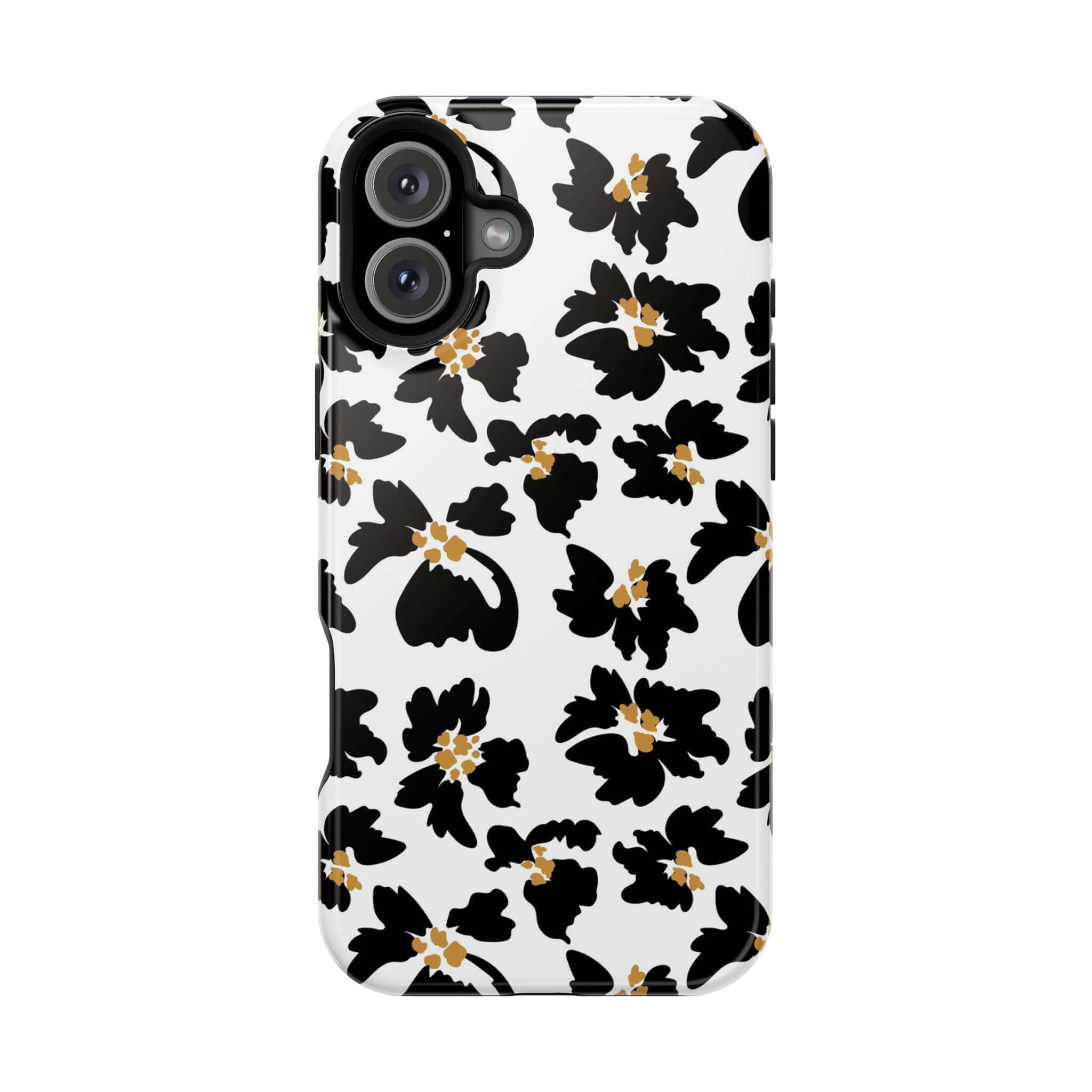 Noir Flora black floral MagSafe iPhone case with modern animal print for a cute and stylish phone accessory.