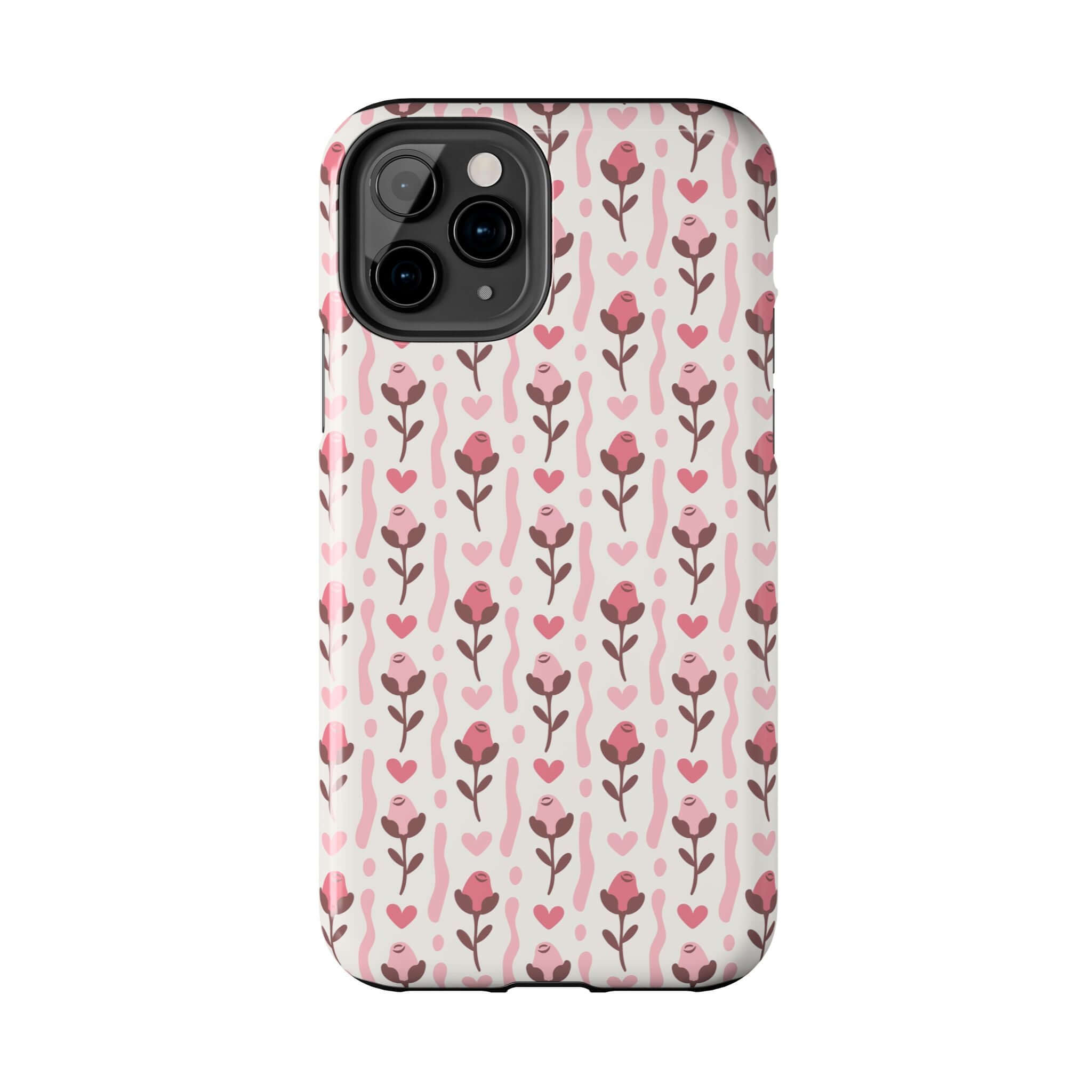 Blushing Blooms Red Rose iPhone Case with pink flowers, cute custom phone cover, free shipping available