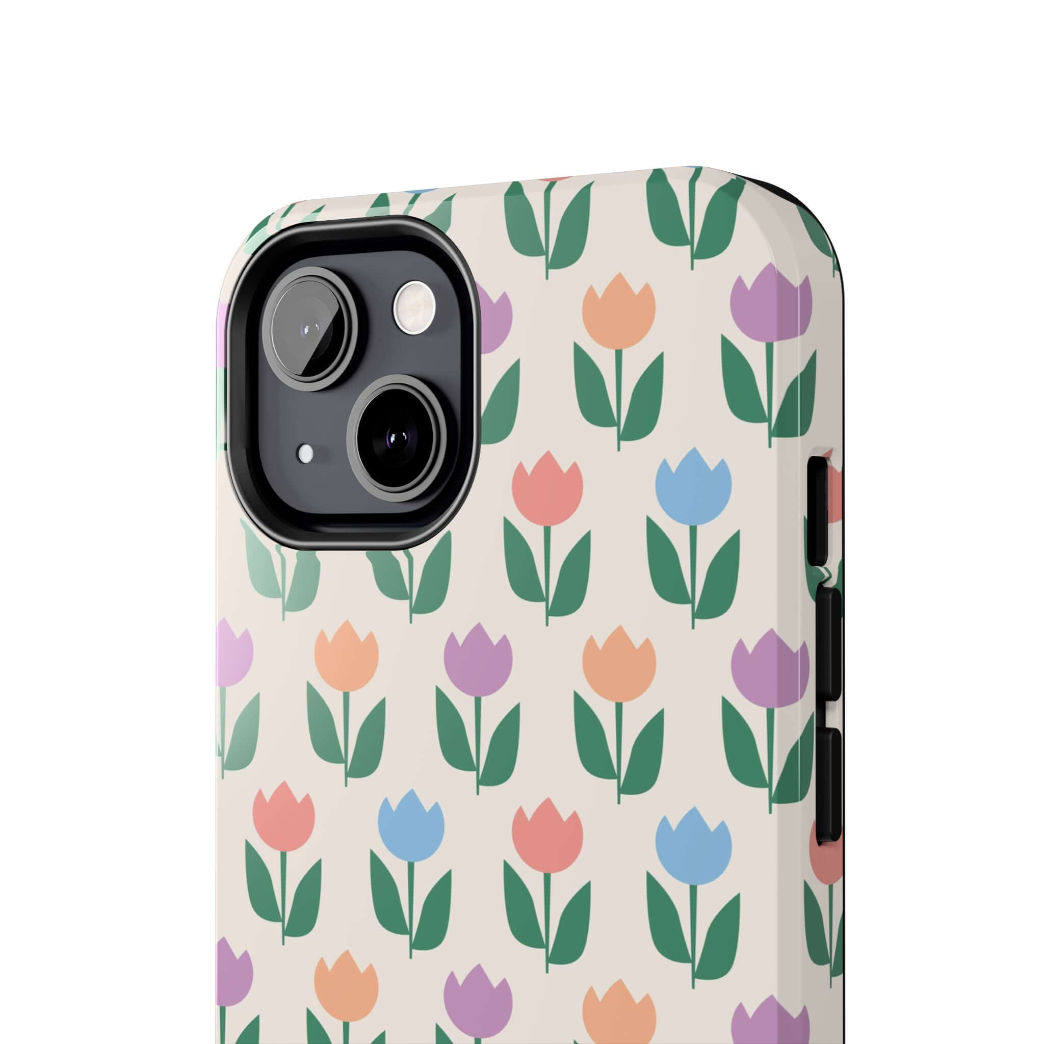 iPhone 14 Pro Max with Stroll through Amsterdam Tulip Case featuring colorful floral design