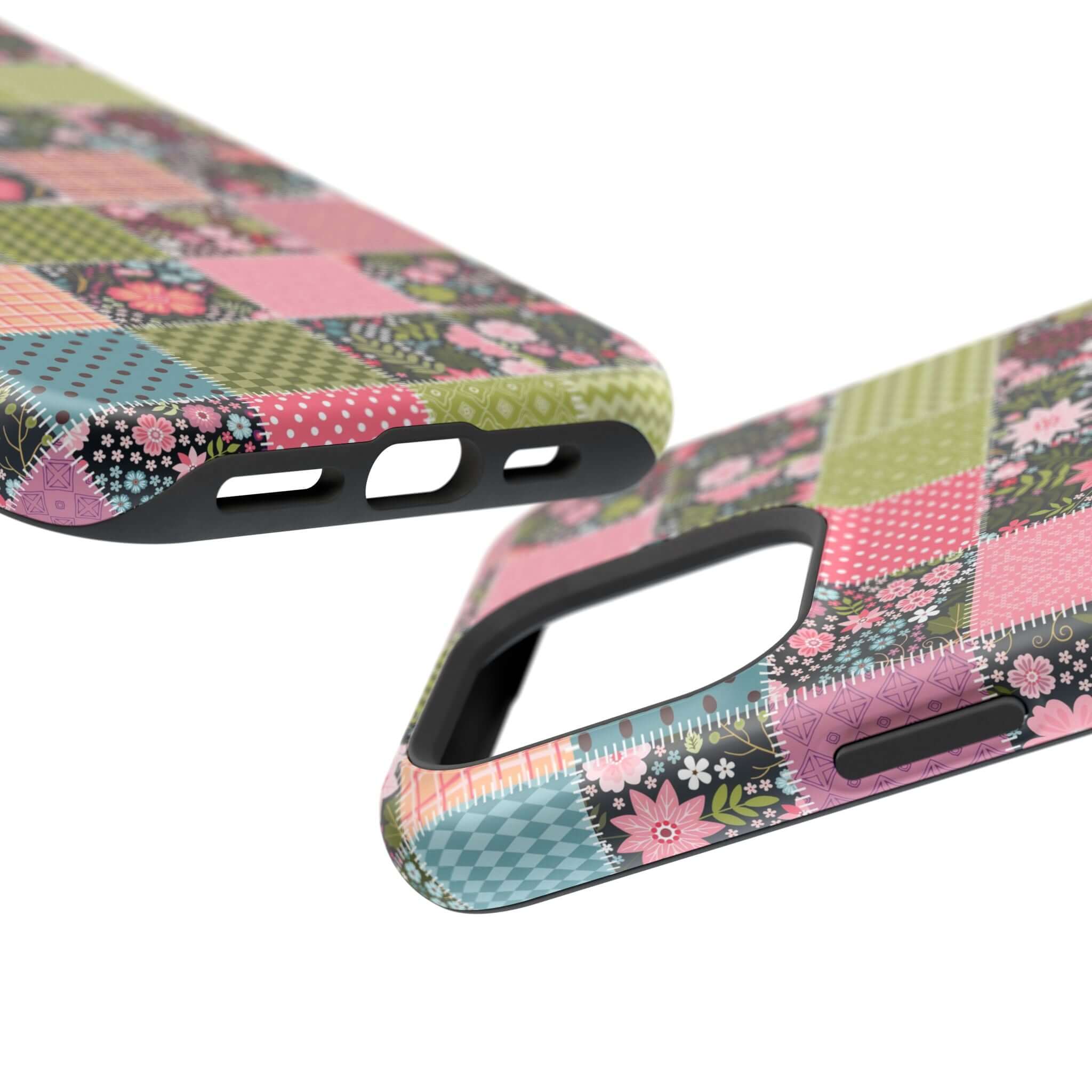 Cute MagSafe iPhone case with wildflower patchwork design, perfect for floral lovers and free-spirited granola girls.