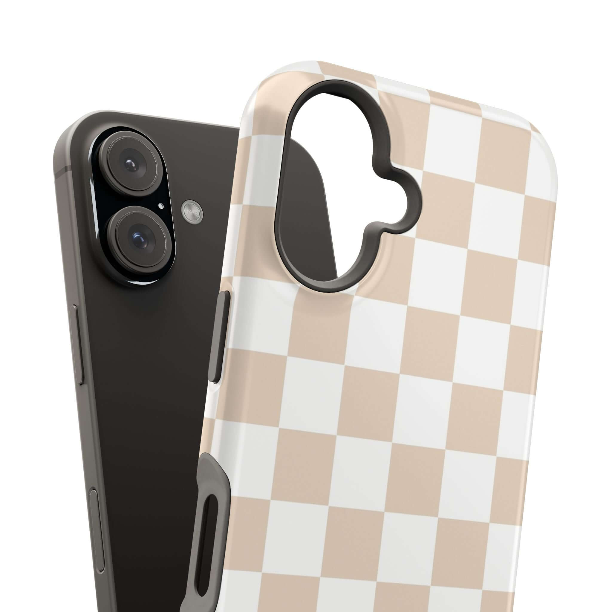 Cute MagSafe iPhone 16 Case with Cream Checkered Print - Trendy and Protective Phone Case in Stylish Beige