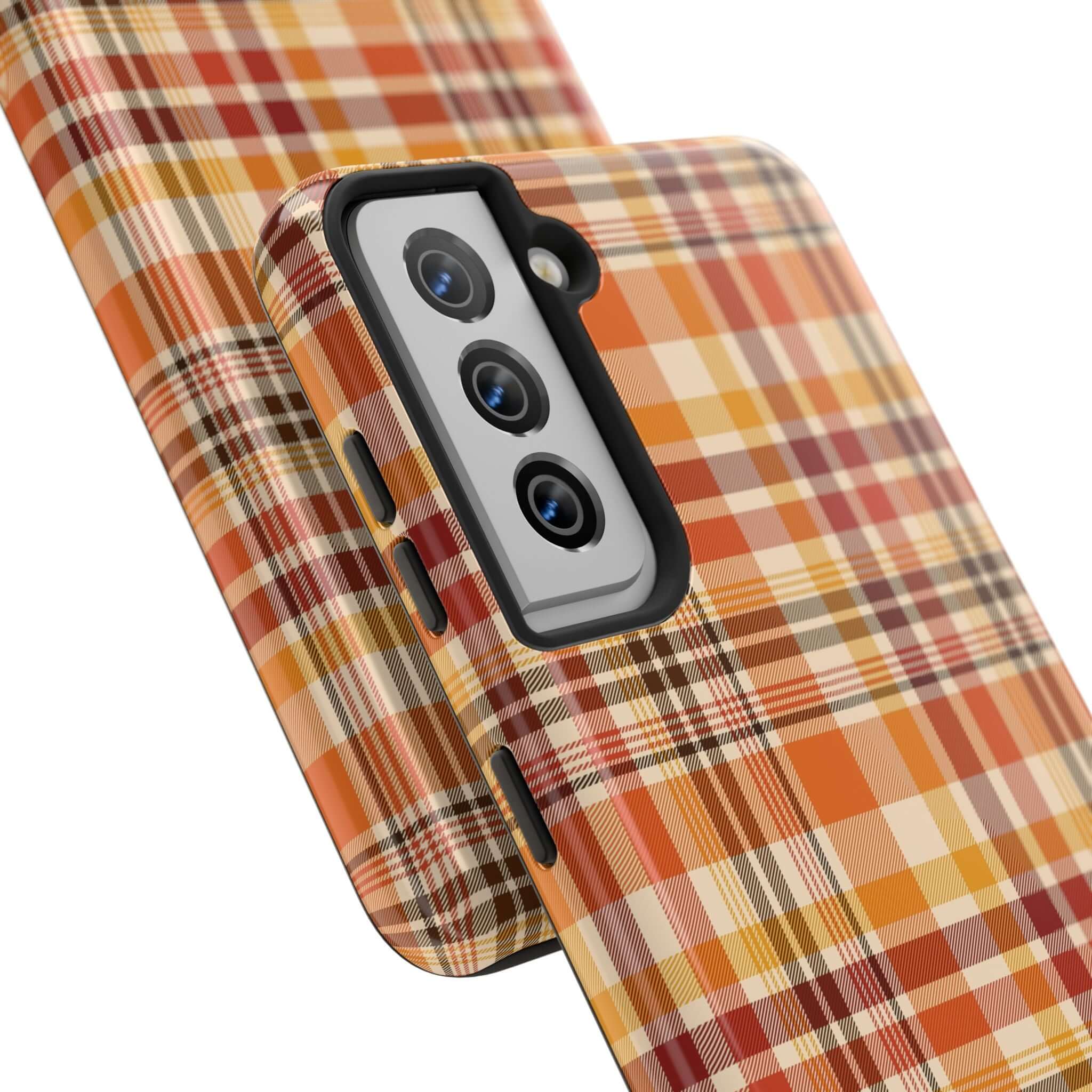 Autumn Air fall plaid phone case showcasing cute Halloween design, perfect for protecting your iPhone in style for the season.