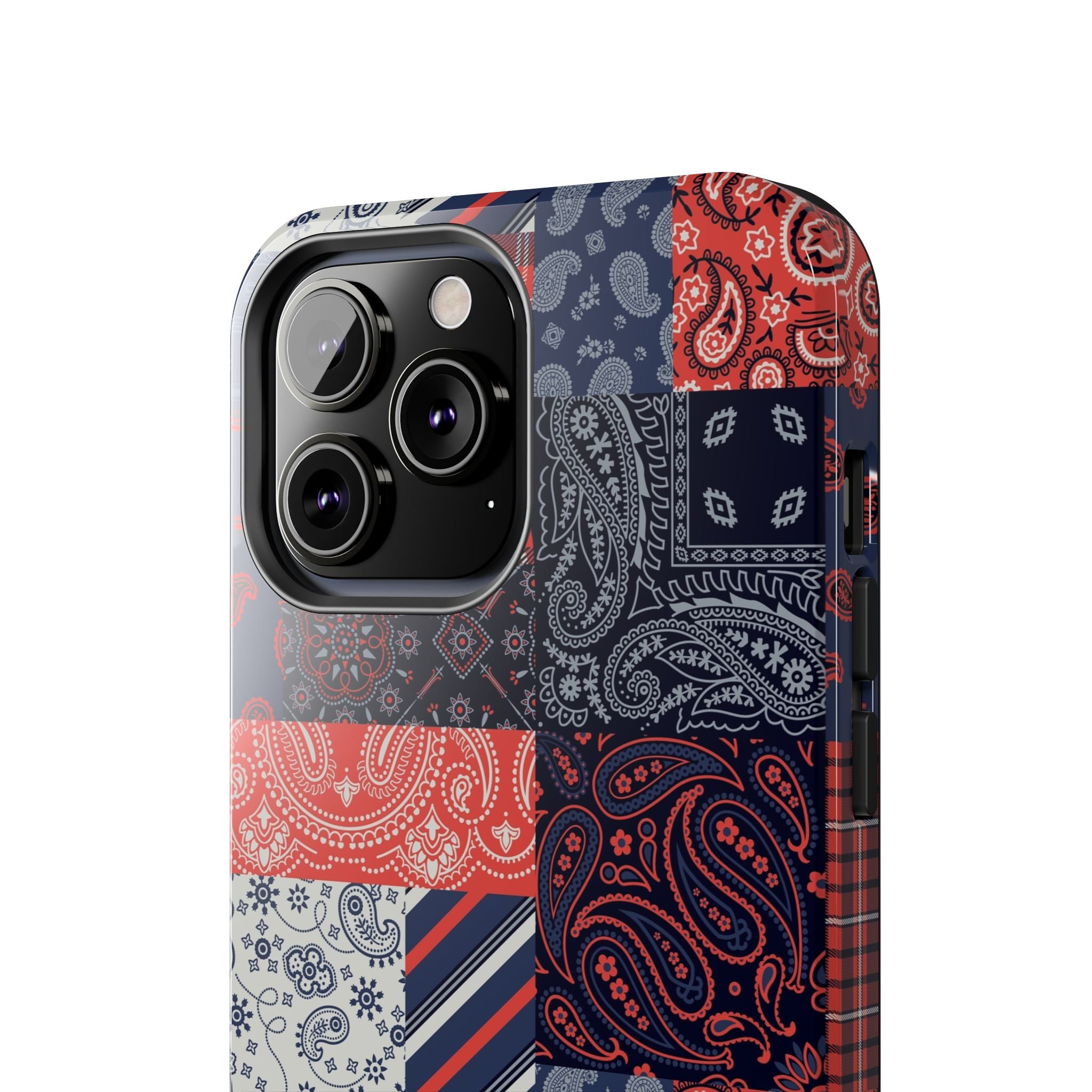 Boho Bandit bandana patchwork iPhone 14 Pro case - cute and bookish phone accessory for the fashion-forward man