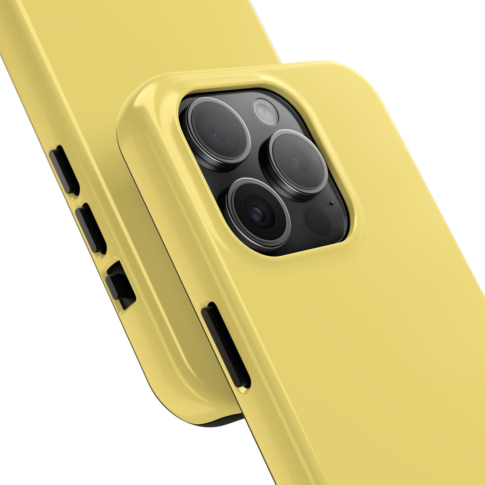 Solid yellow iPhone case with camera cutout, cute phone case for iPhone, adds fun and color to your device, floral design option available.