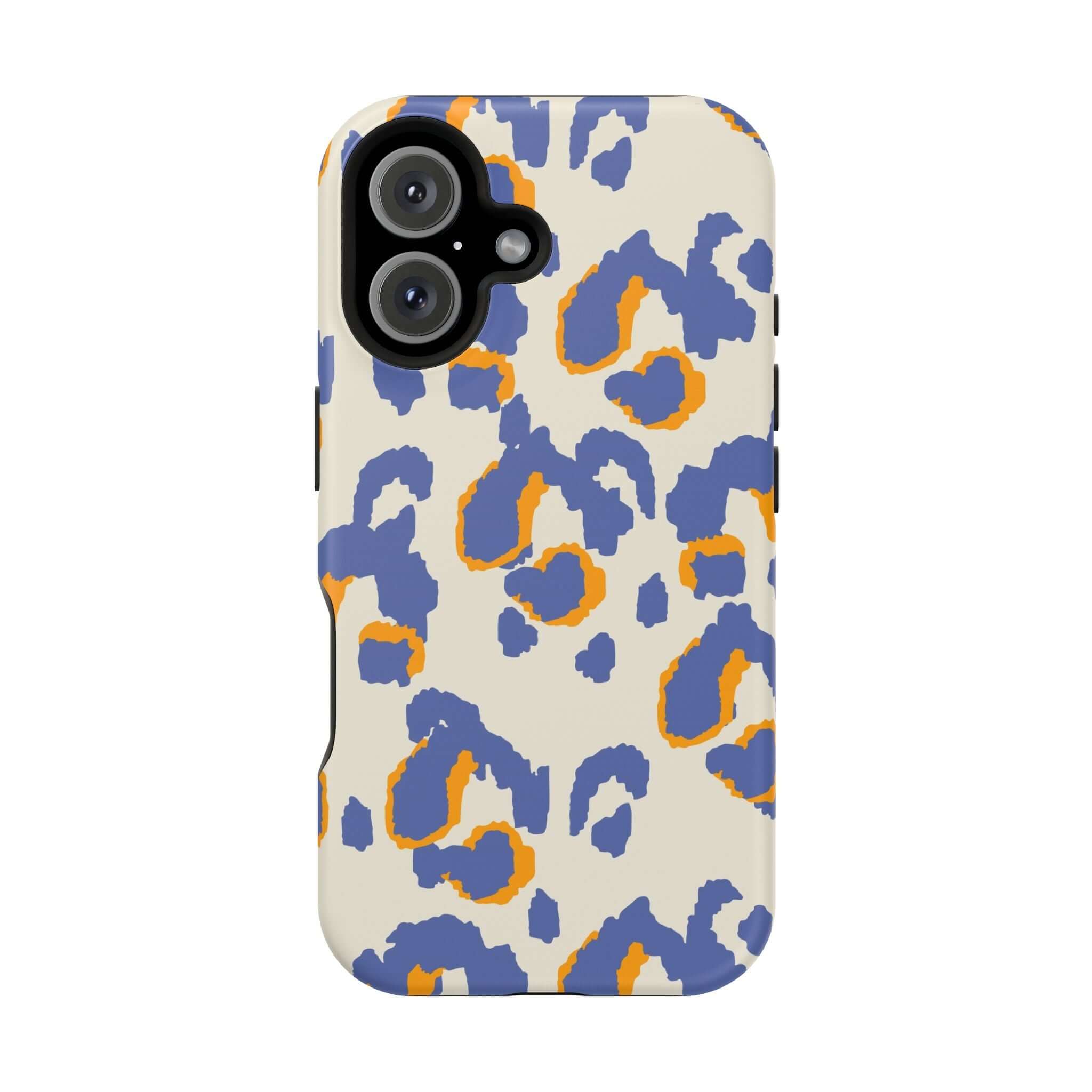 Blue Leopard Print iPhone Case with Abstract Design, Colorful and Cute MagSafe Case for a Stylish Look