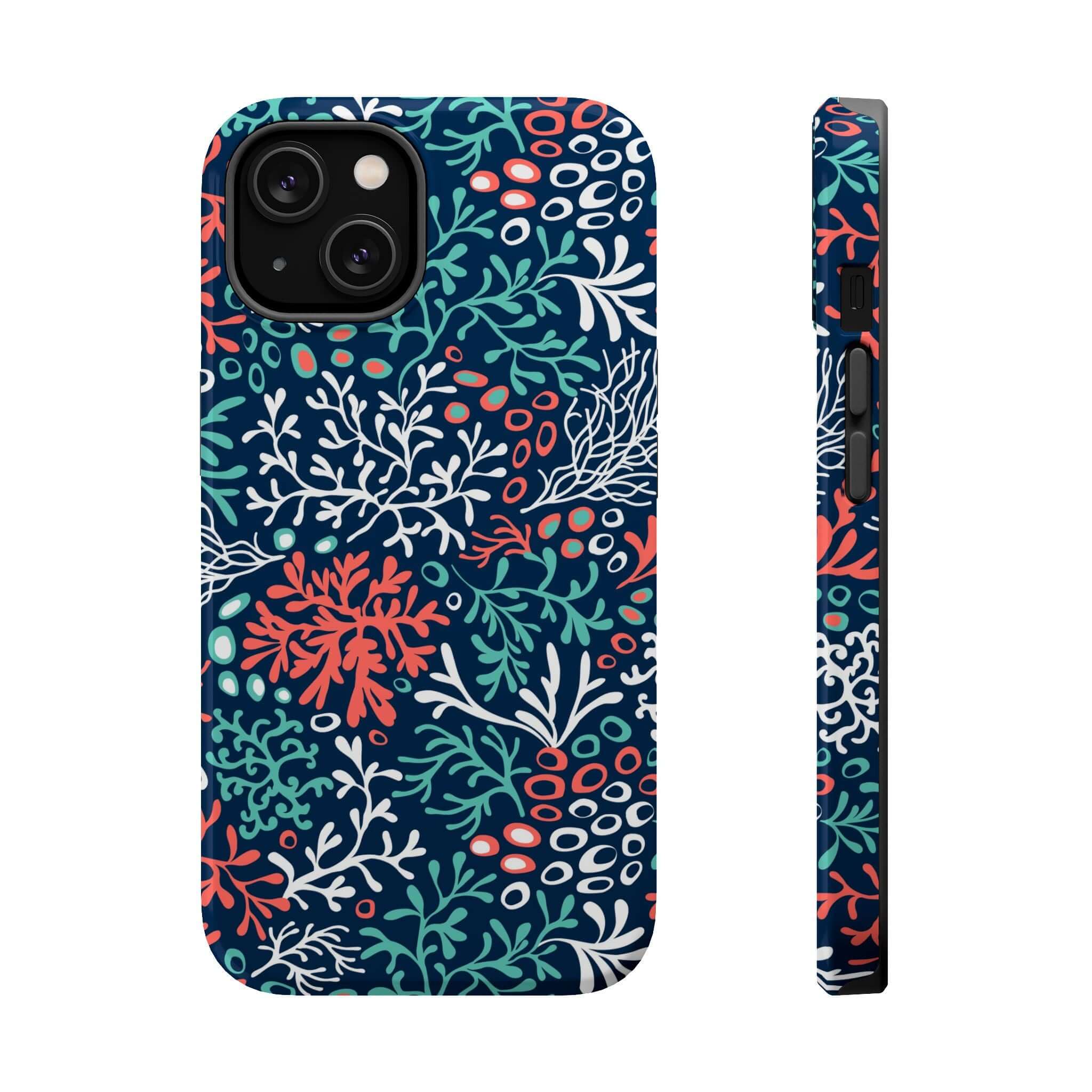 Colorful coral reef print iPhone 16 case, cute and beachy style, perfect phone cover for ocean lovers.