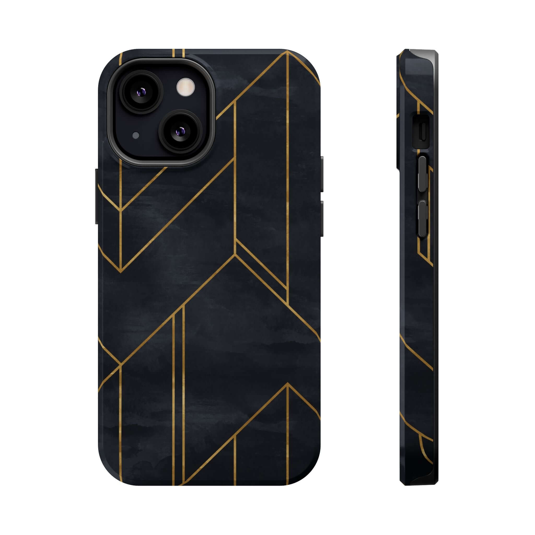 Modern black geometric iPhone case with abstract pattern, offering colorful, cute protection. Urban Vibe style for trendy looks.