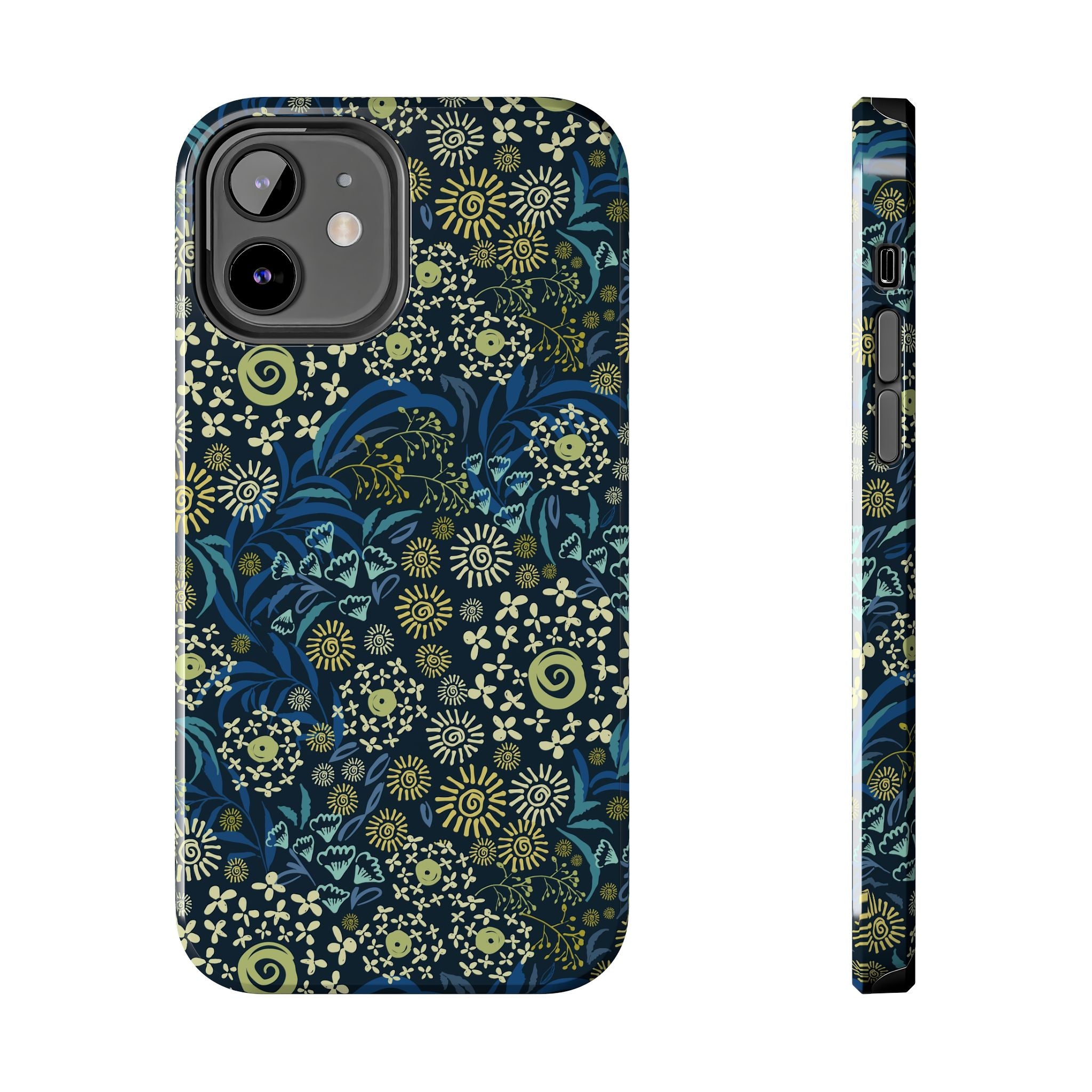 Cute Botanic Breeze blue floral iPhone case cover. Stylish phone case with blue flower pattern for protection and whimsy.