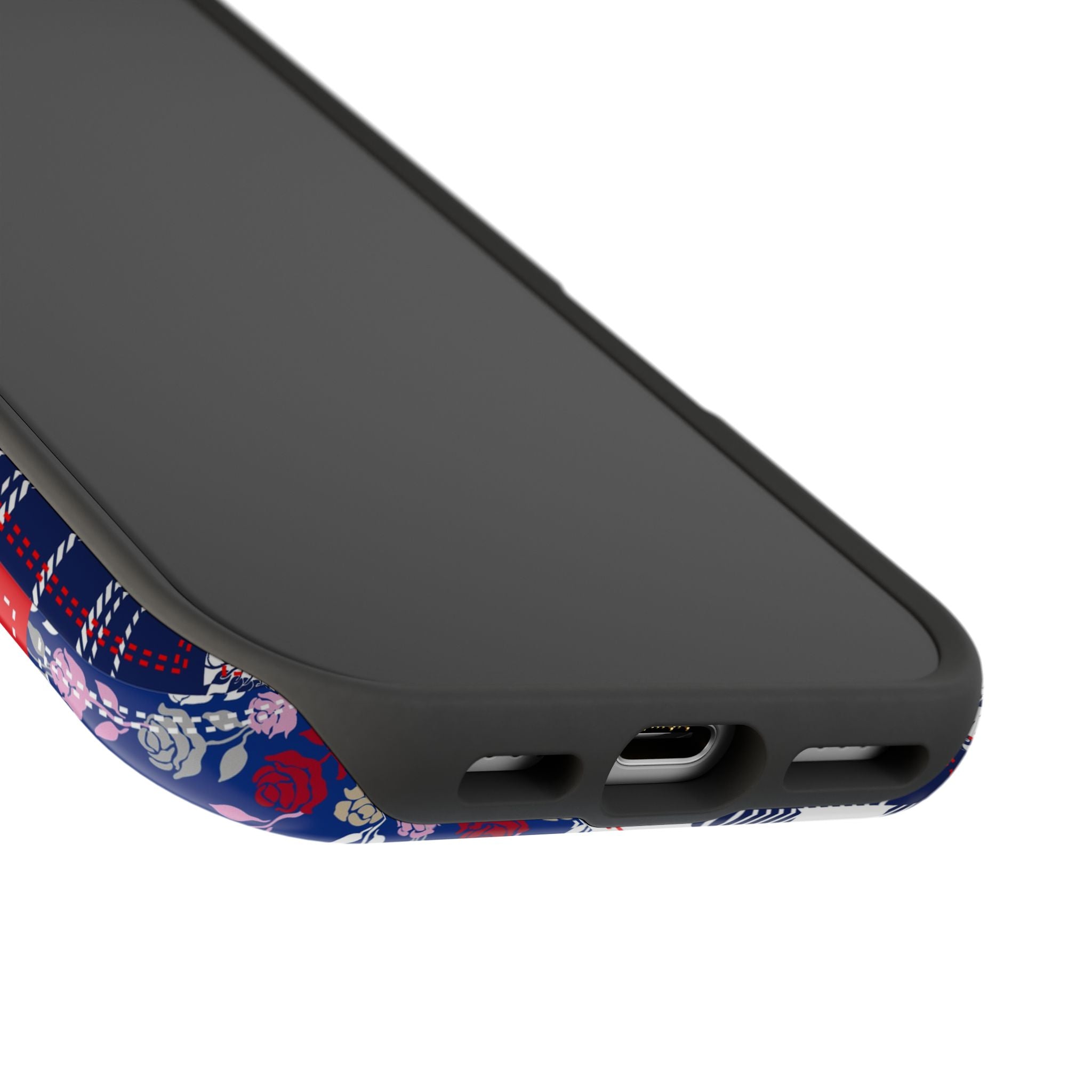 Crimson Bloom | Blue Patchwork Case