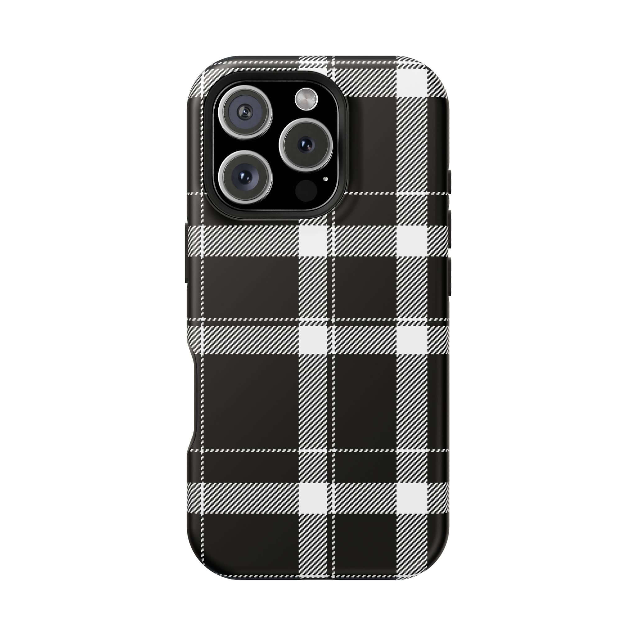 Classic black plaid phone case for Apple iPhone, a cute phone cover for stylish protection. Perfect for fashion-forward individuals.