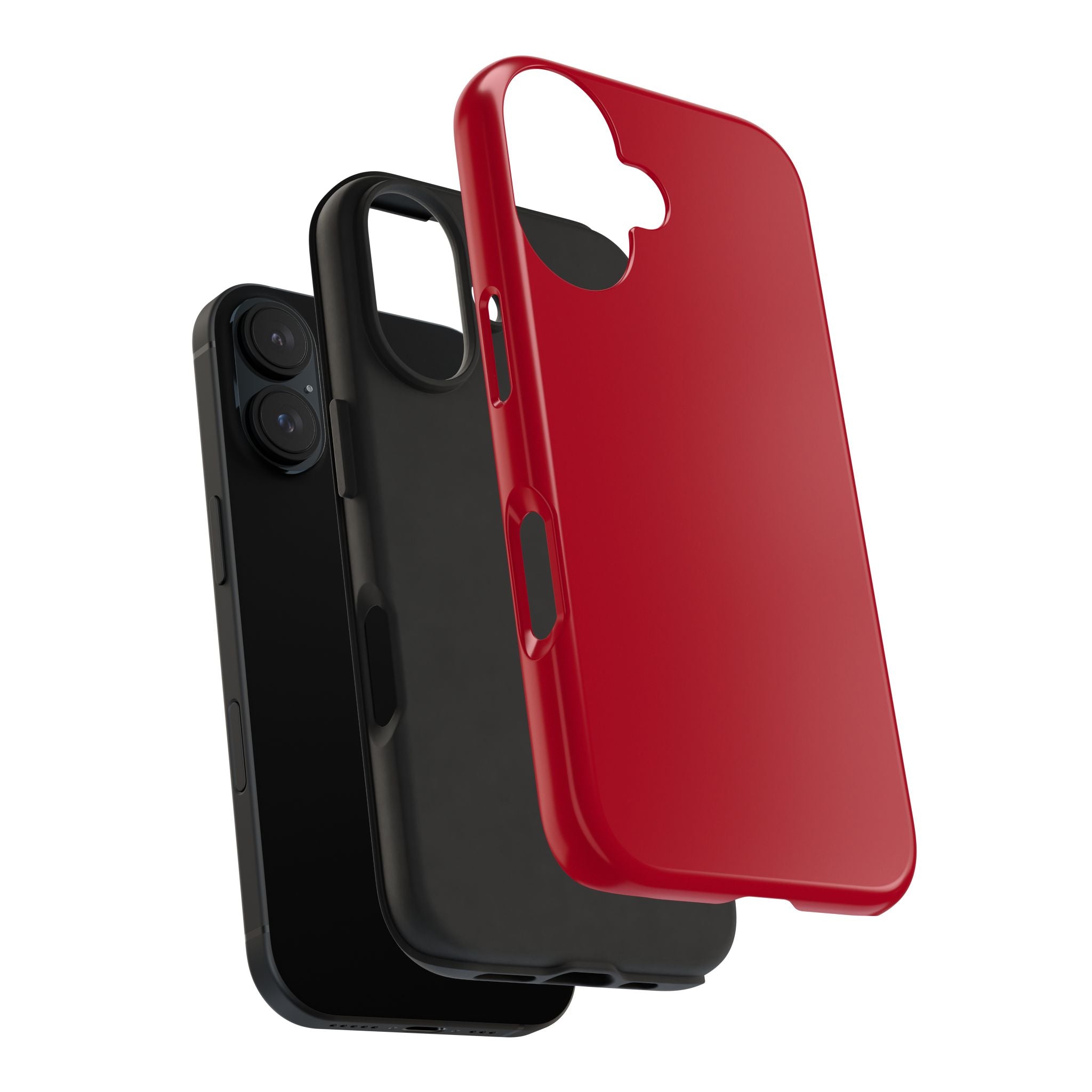 Candy Apple solid red phone case for iPhone 16, stylish and protective cute cover displayed on a black iPhone.