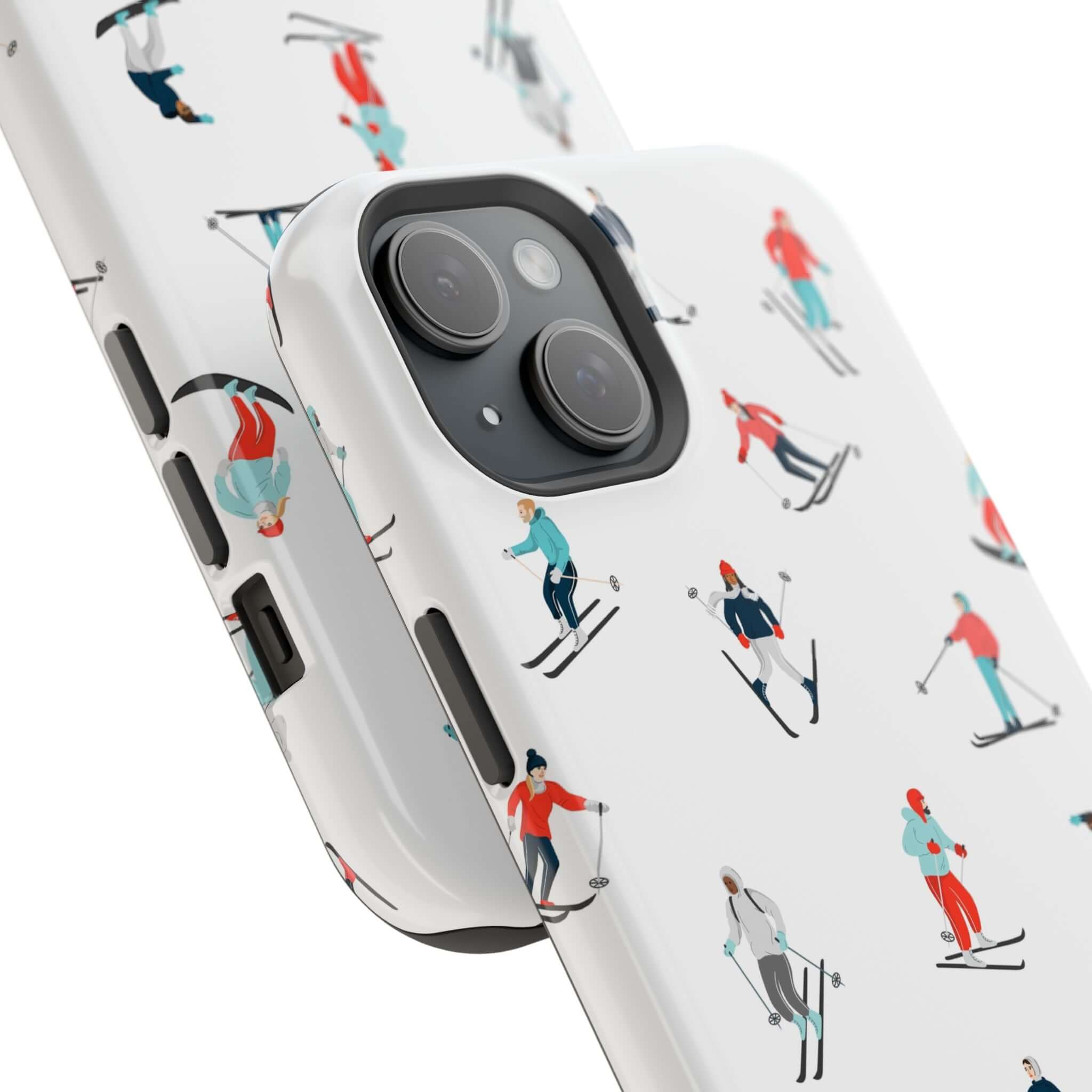 Cute phone cover featuring skiers, perfect winter phone case for iPhone lovers and sports enthusiasts.