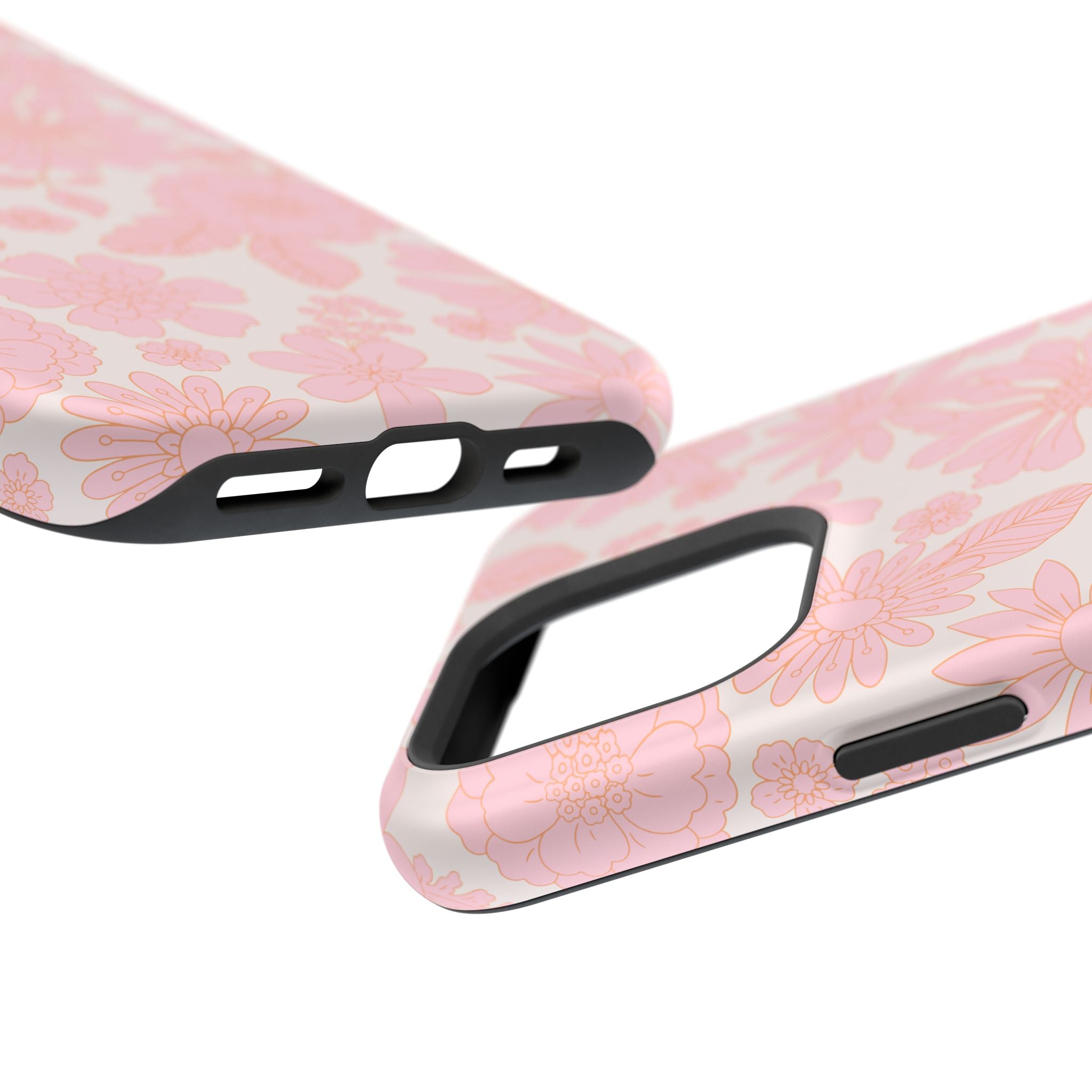 Pink floral iPhone 16 MagSafe case with cottagecore aesthetic, perfect cute phone cover for girly style and protection.