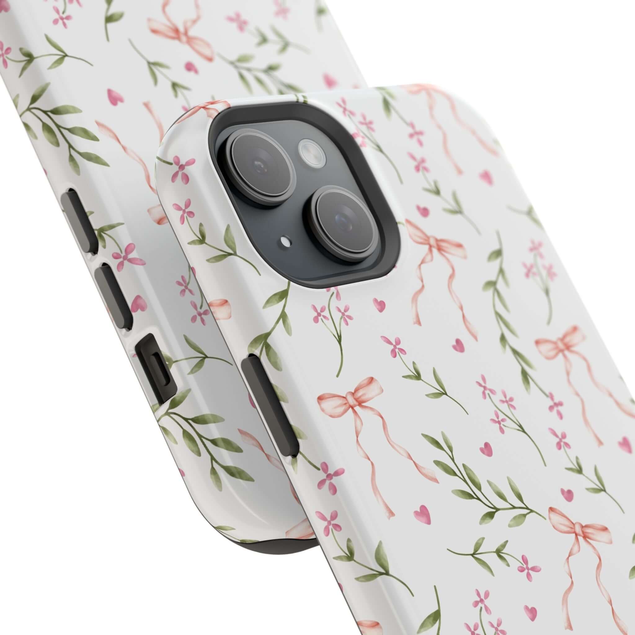 Darling Daydream Pink Coquette Case with bows and floral design, cute MagSafe iPhone case for a whimsical touch.