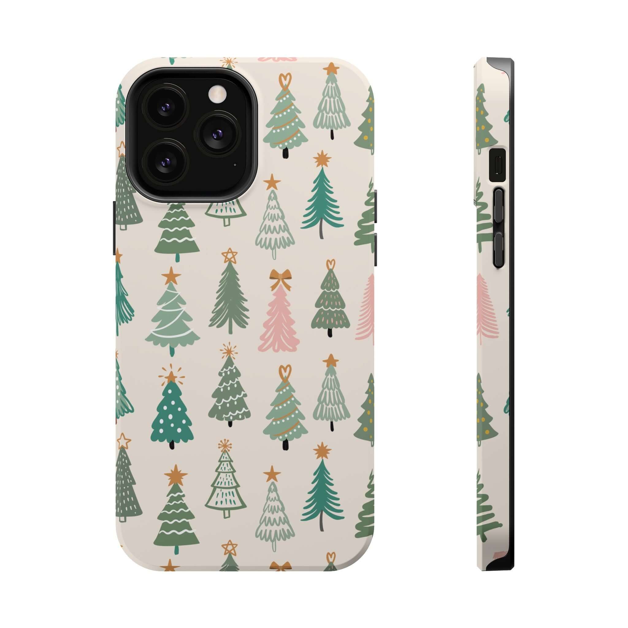 Christmas tree design phone case with MagSafe, featuring festive tree patterns. Perfect holiday case for a cute and protective cover.