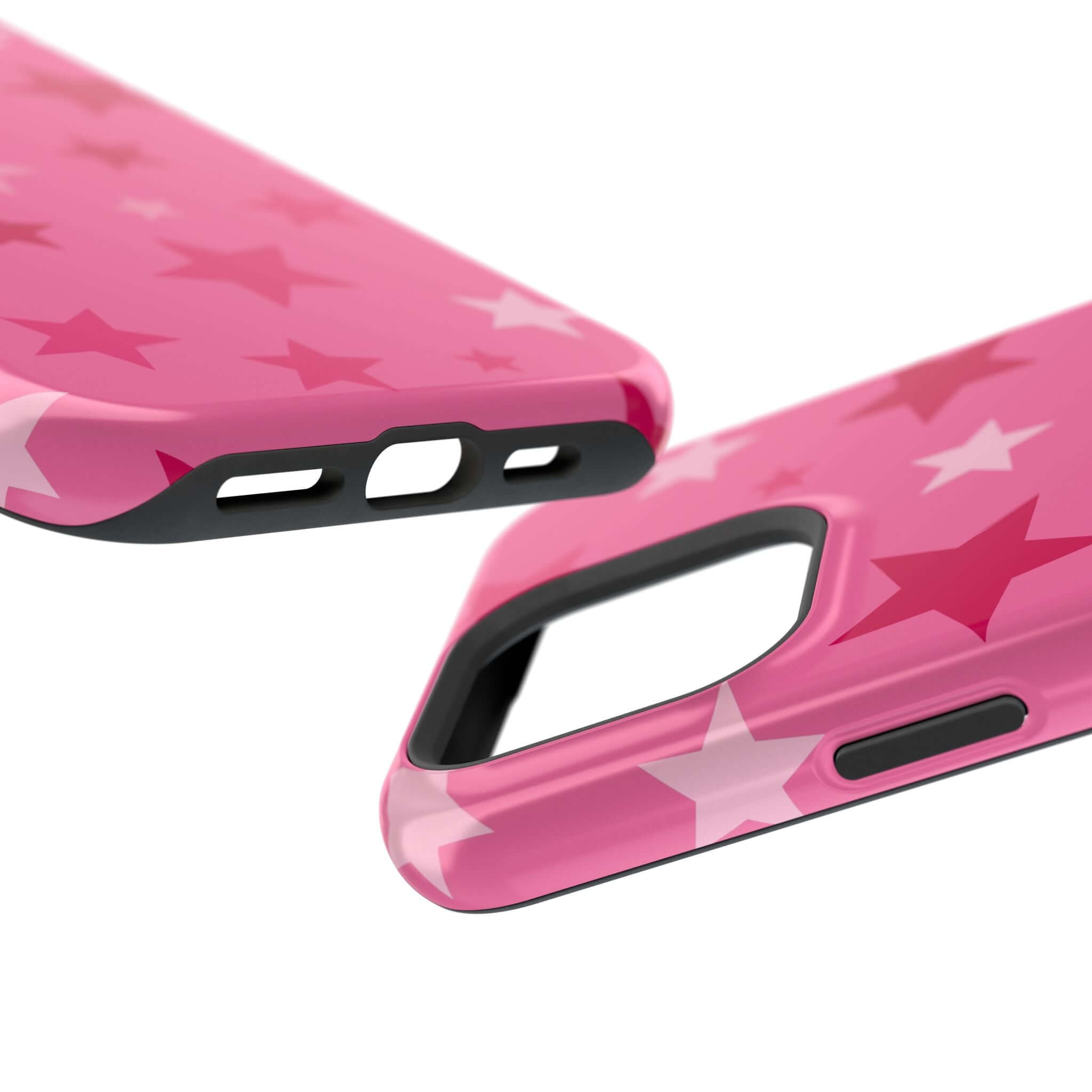 Close-up of the Starry Sweetheart Pink Stars Case featuring cute pink star patterns for Apple iPhone protection.