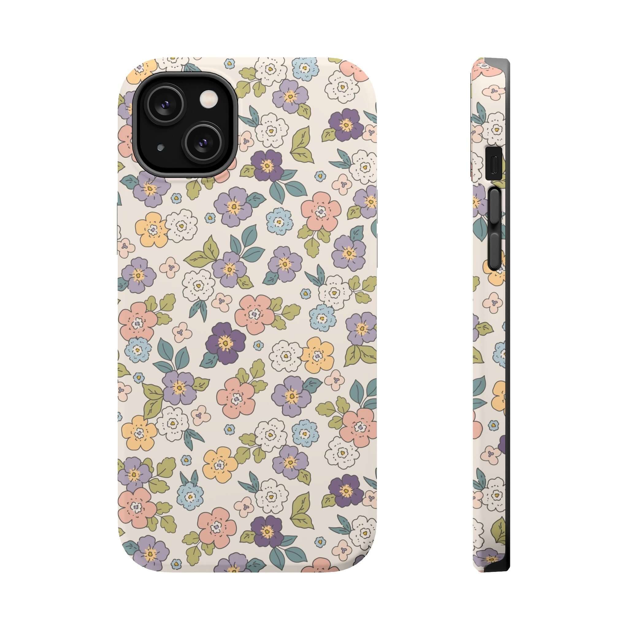 Colorful Ditsy Daisies iPhone case featuring cute floral design, perfect beachy phone cover for stylish users.