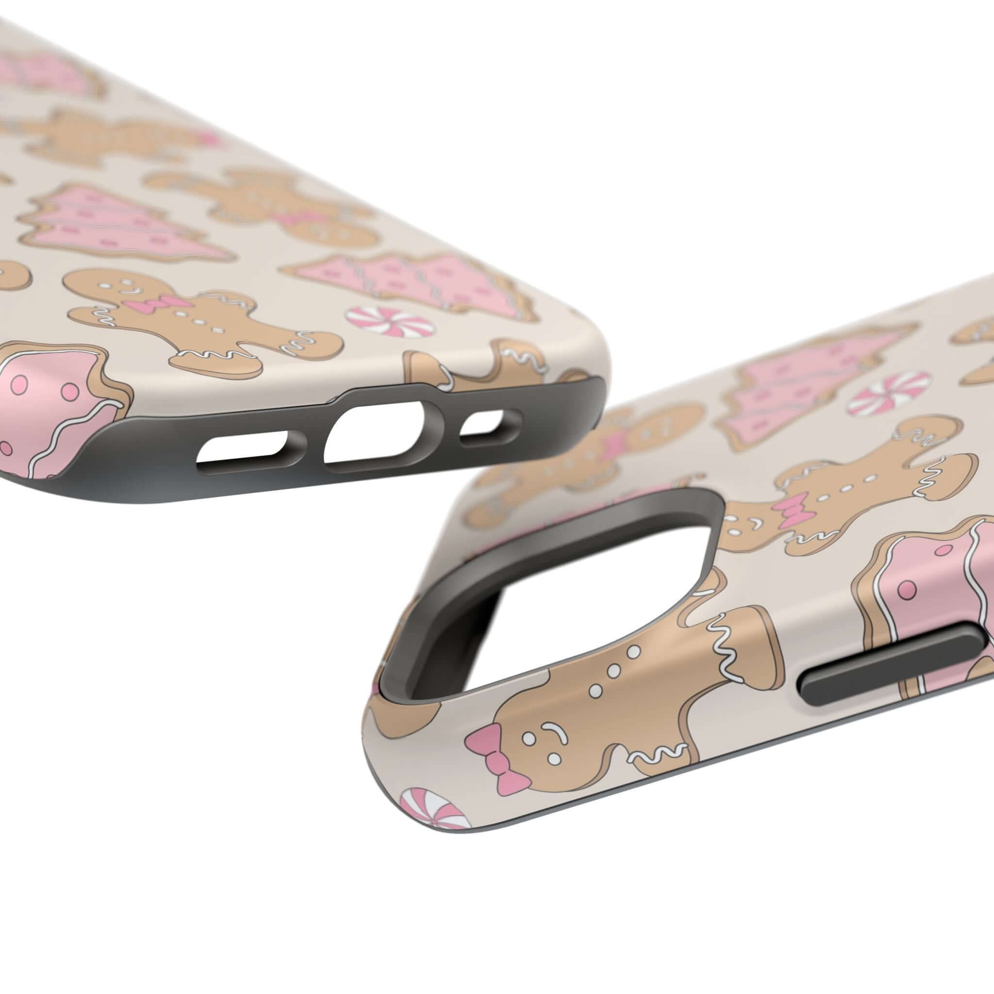 Christmas phone case with cute gingerbread man design, MagSafe compatible, perfect holiday or Xmas phone cover.