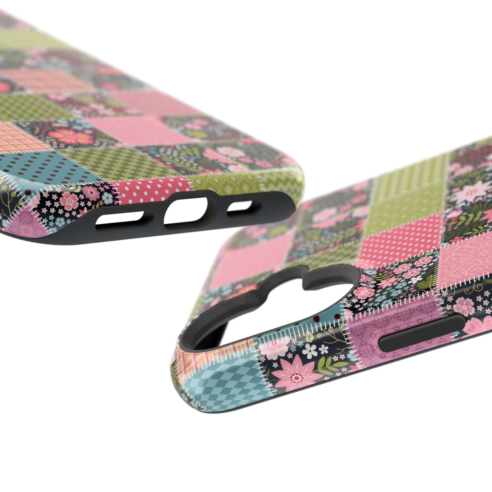 Cute floral iPhone case with wildflower patchwork design, perfect MagSafe phone cover for free-spirited souls.