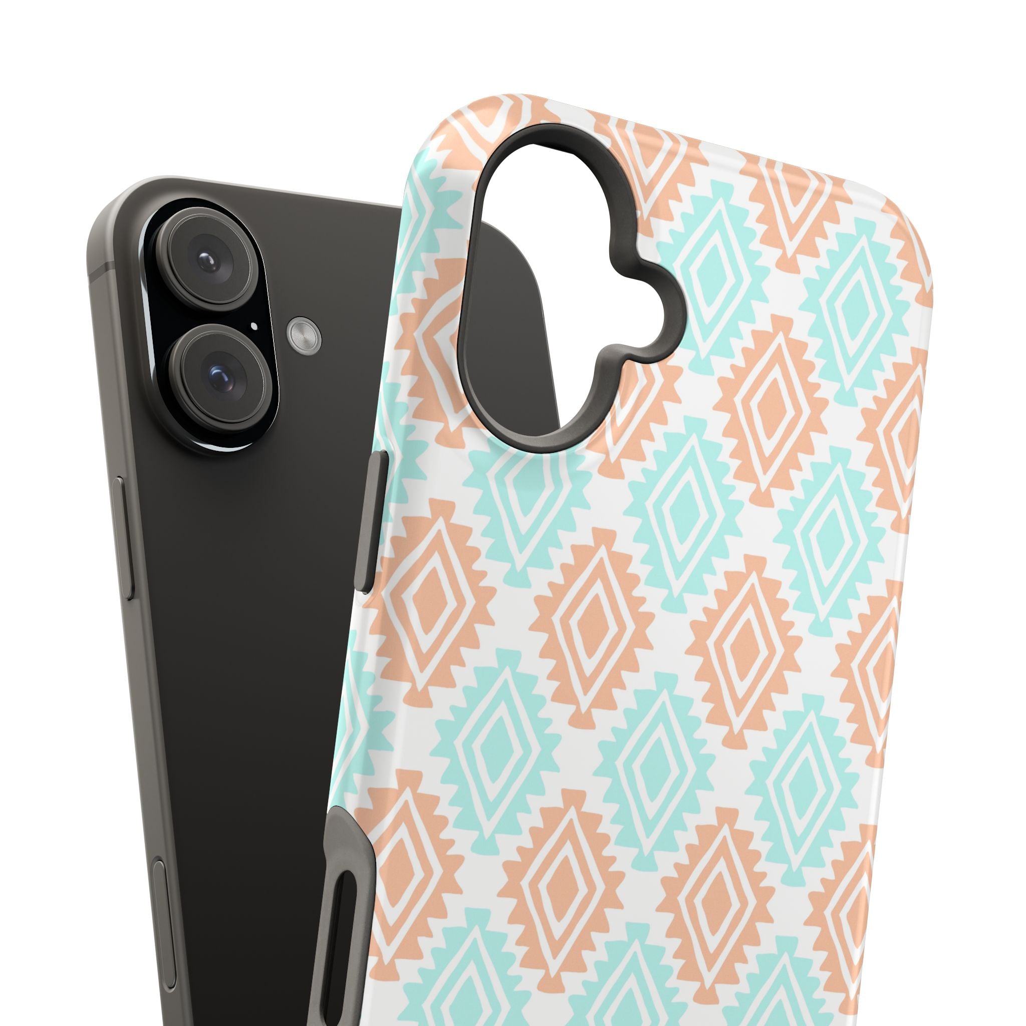 Southwestern abstract iPhone case with floral geometric design, MagSafe compatible, cute and functional phone cover.