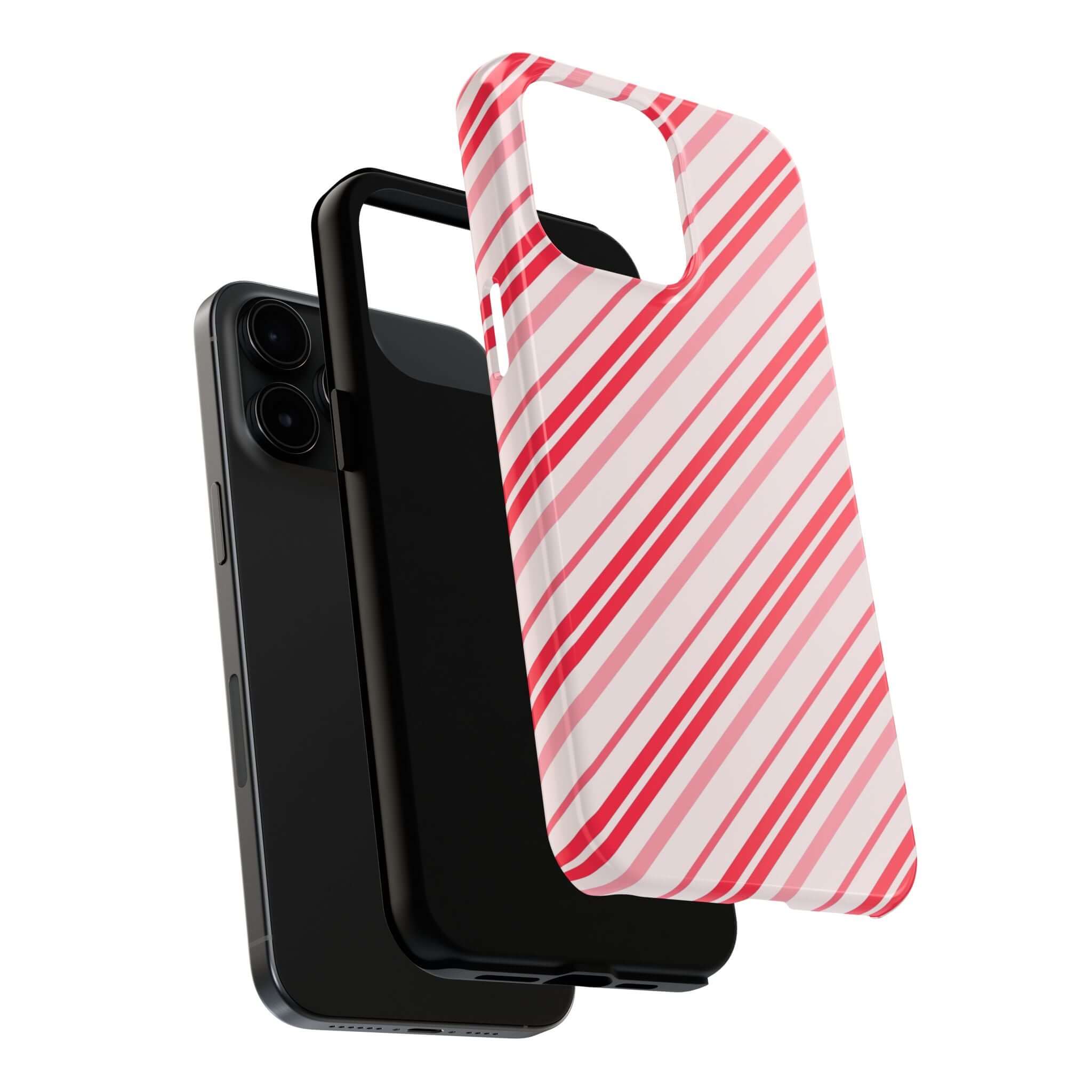 Striped Candy Cane Cutie iPhone case showcasing cute holiday design with red and white stripes, perfect custom phone case for festive season.