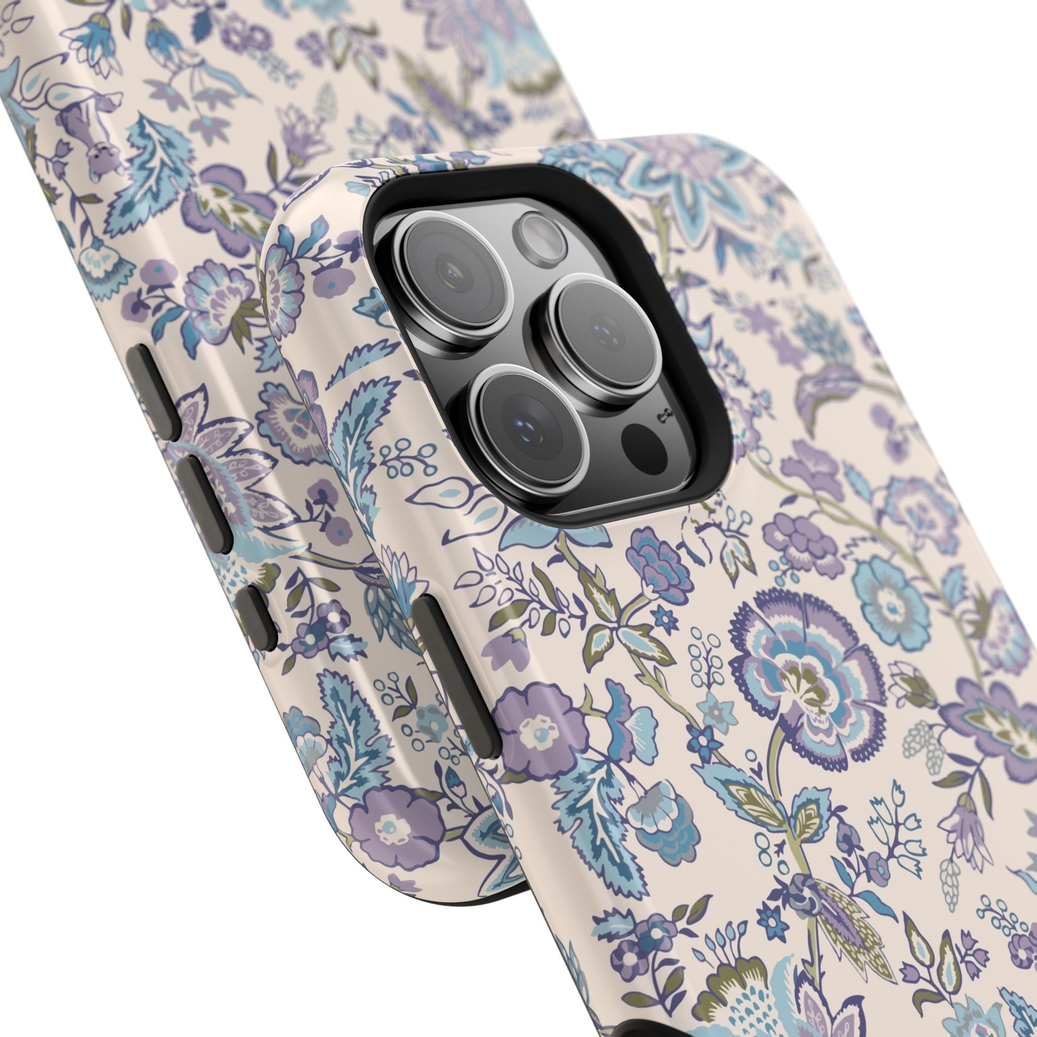 Blue CottageCore floral MagSafe iPhone case with whimsical garden design, perfect cute phone cover for nature lovers.