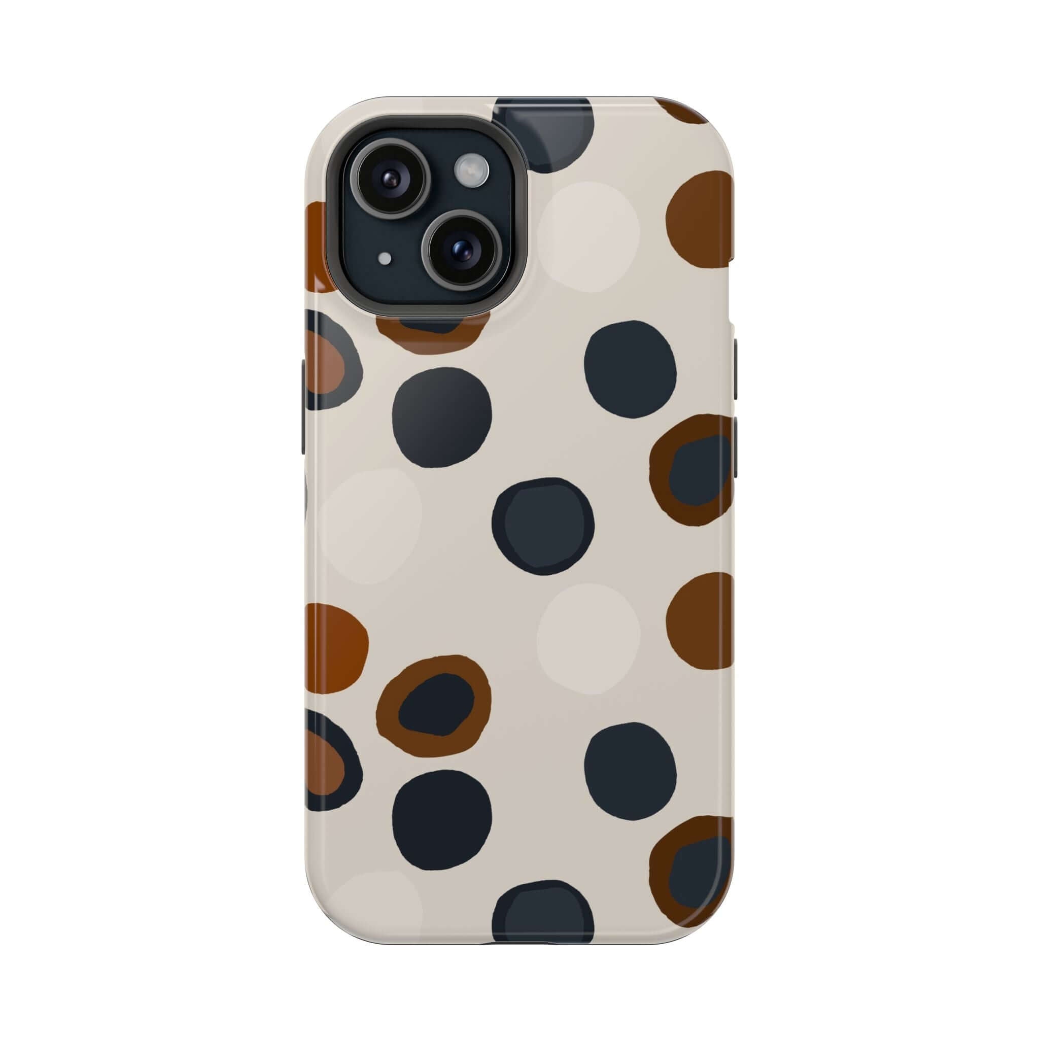 Chic Wanderer Modern Spots Case with playful brown spots, a colorful and cute abstract MagSafe iPhone case for fashion-forward adventurers.