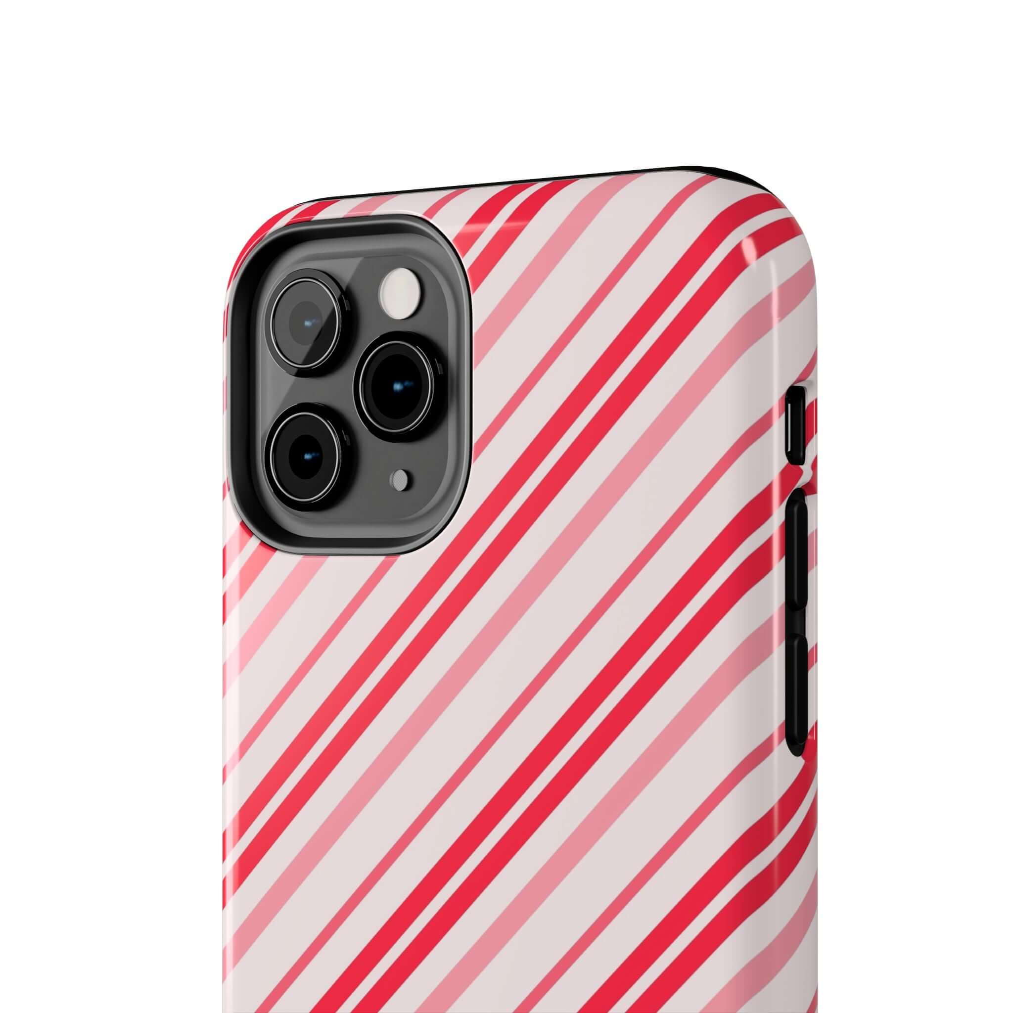 Candy Cane Cutie striped holiday iPhone case with festive red and white design, perfect for a custom cute phone case style.