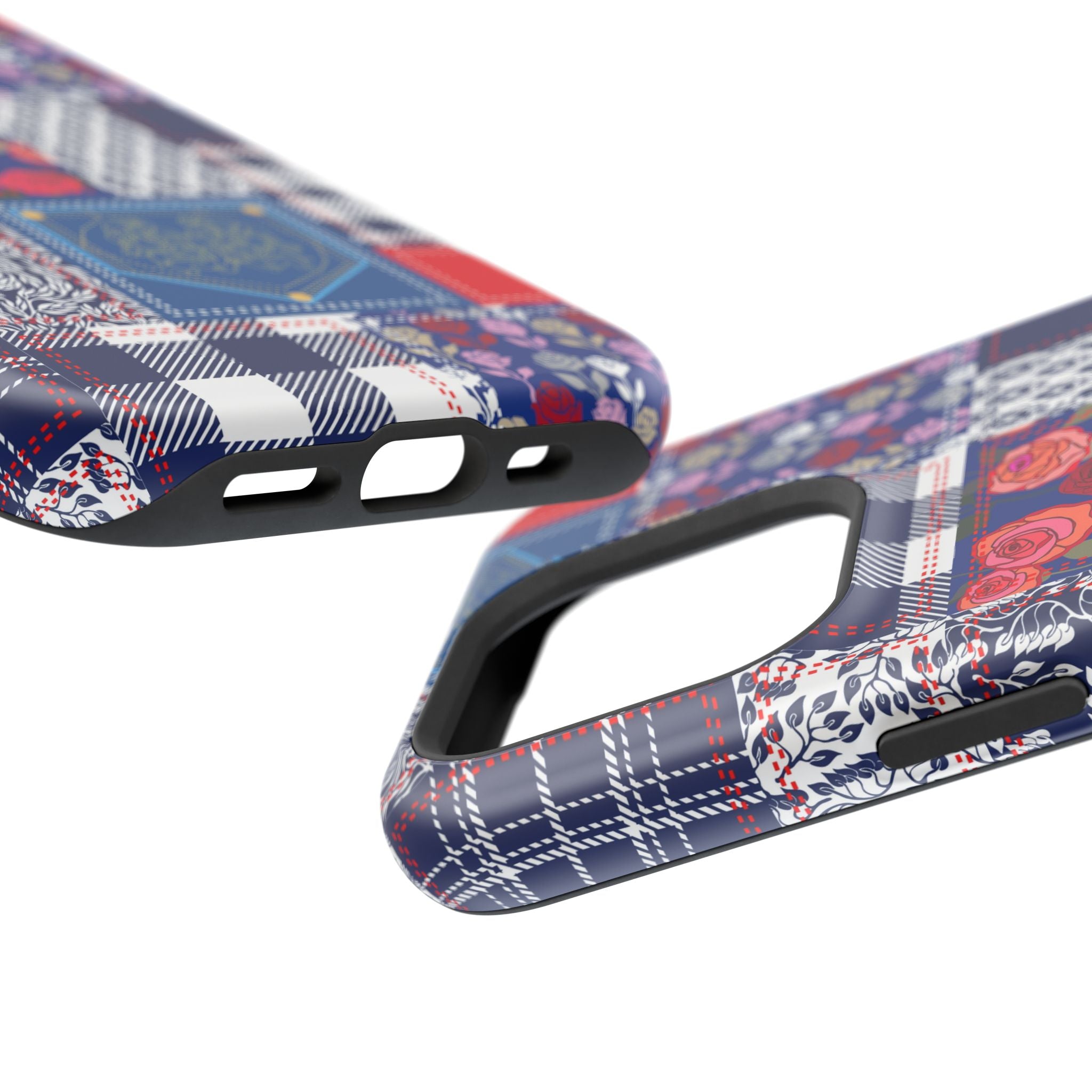 Crimson Bloom | Blue Patchwork Case