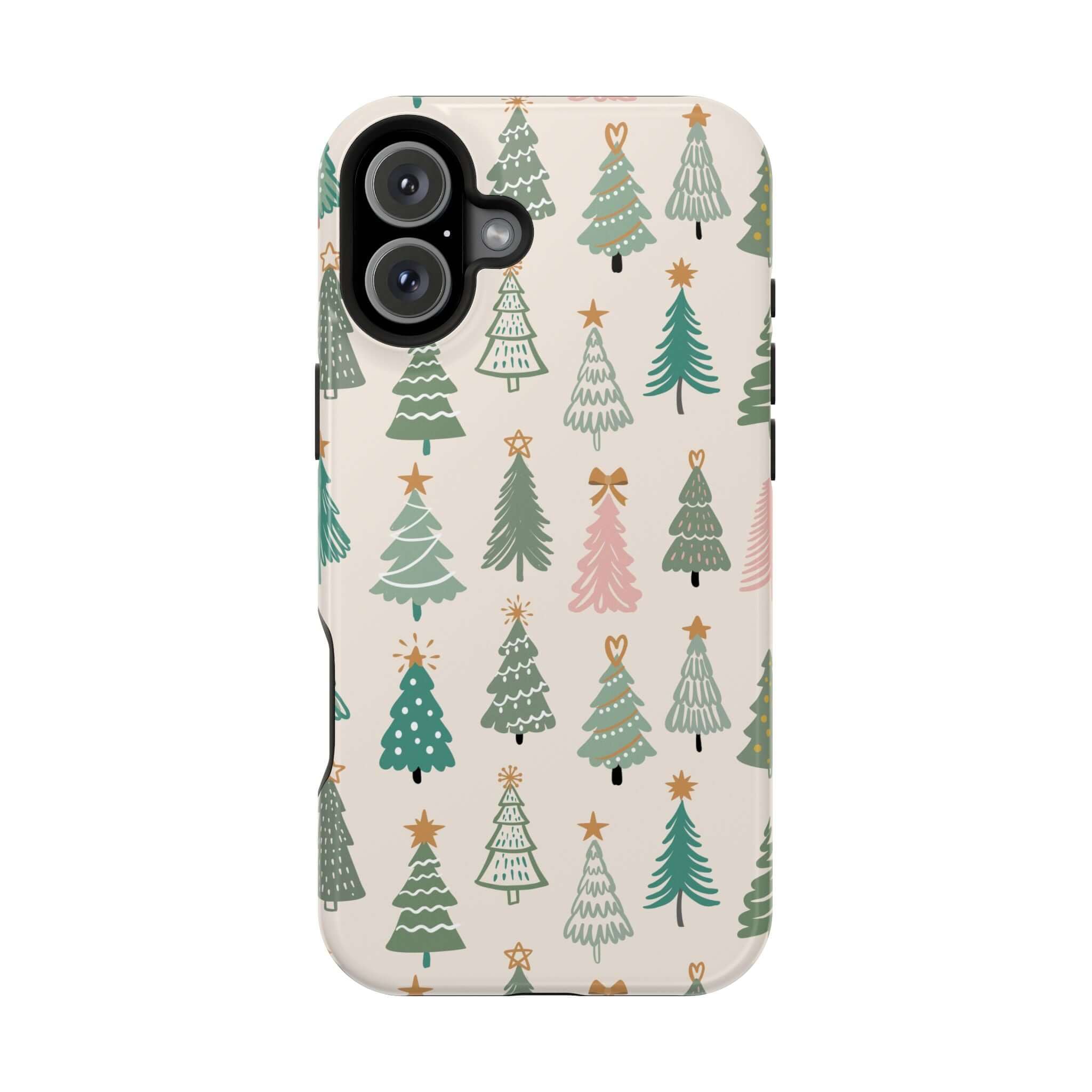 Festive O Christmas Tree MagSafe case with holiday tree design, perfect for a cute holiday or Xmas phone cover.