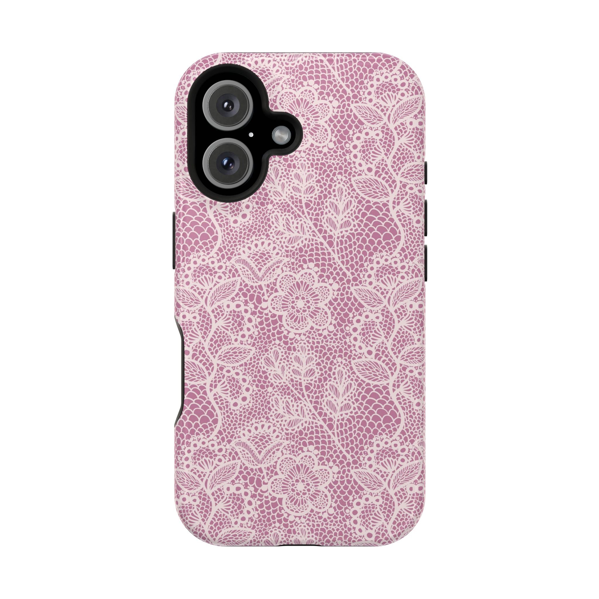 Pink Lace MagSafe iPhone Case with Floral Design - Cute Country Charm Phone Cover for Style and Protection