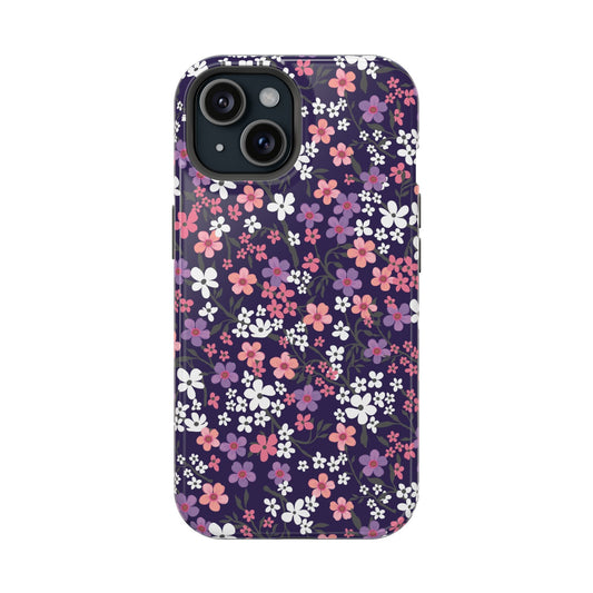 Purple wildflowers phone case with pink, white, and purple blooms, adding colorful and natural flair to your iPhone. Cute iPhone case cover.