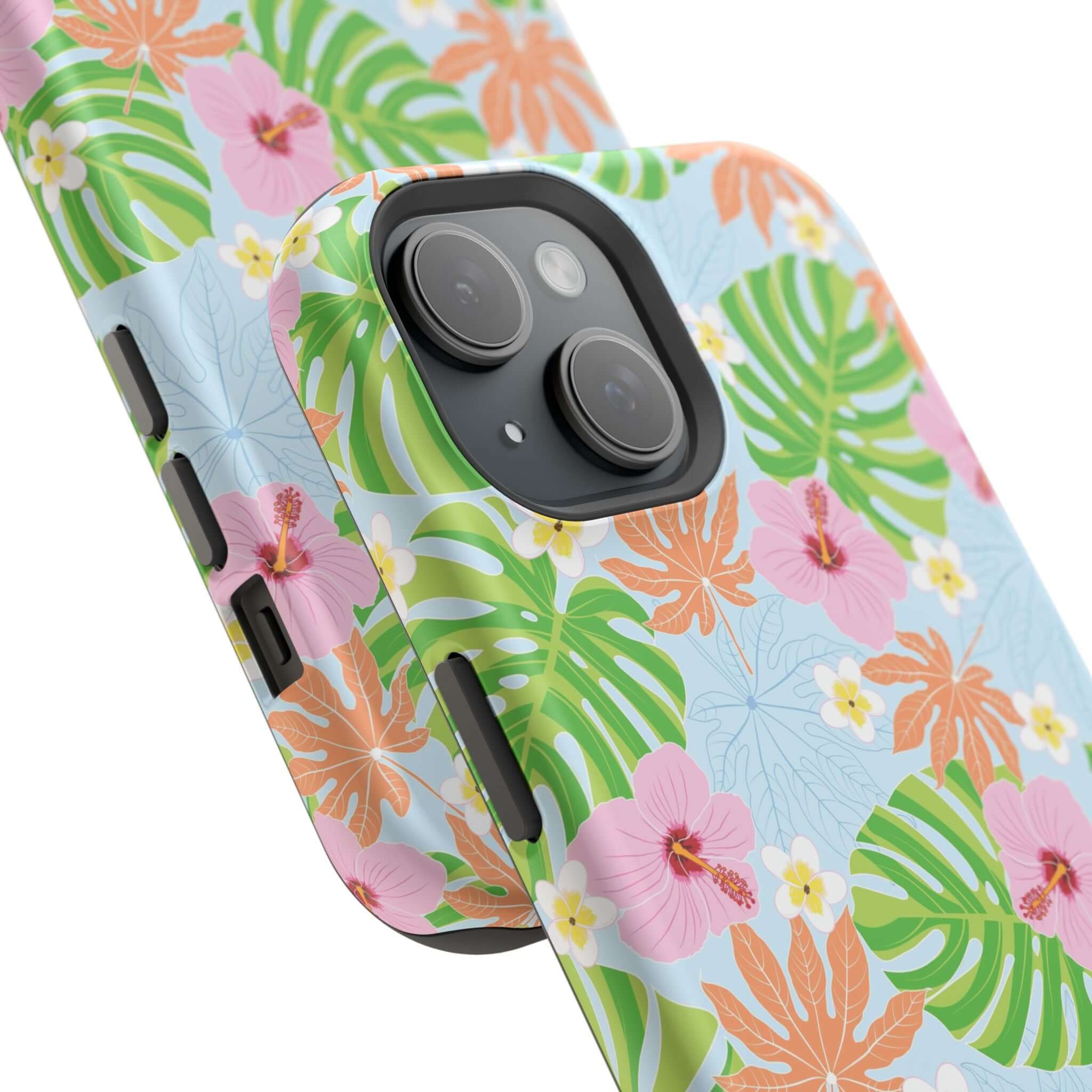 Island Hibiscus MagSafe iPhone 14 Pro case with colorful tropical floral design, cute phone cover for stylish protection