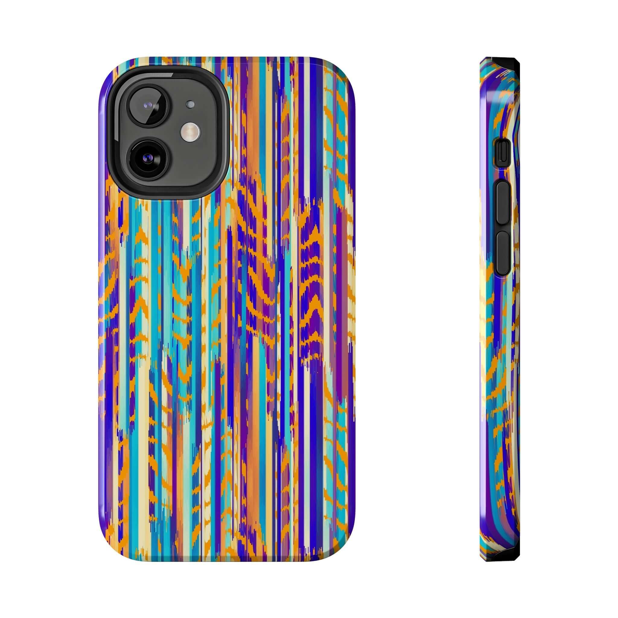 Colorful abstract tie dye iPhone case with vibrant patterns, perfect as a cute phone accessory and unique protection.