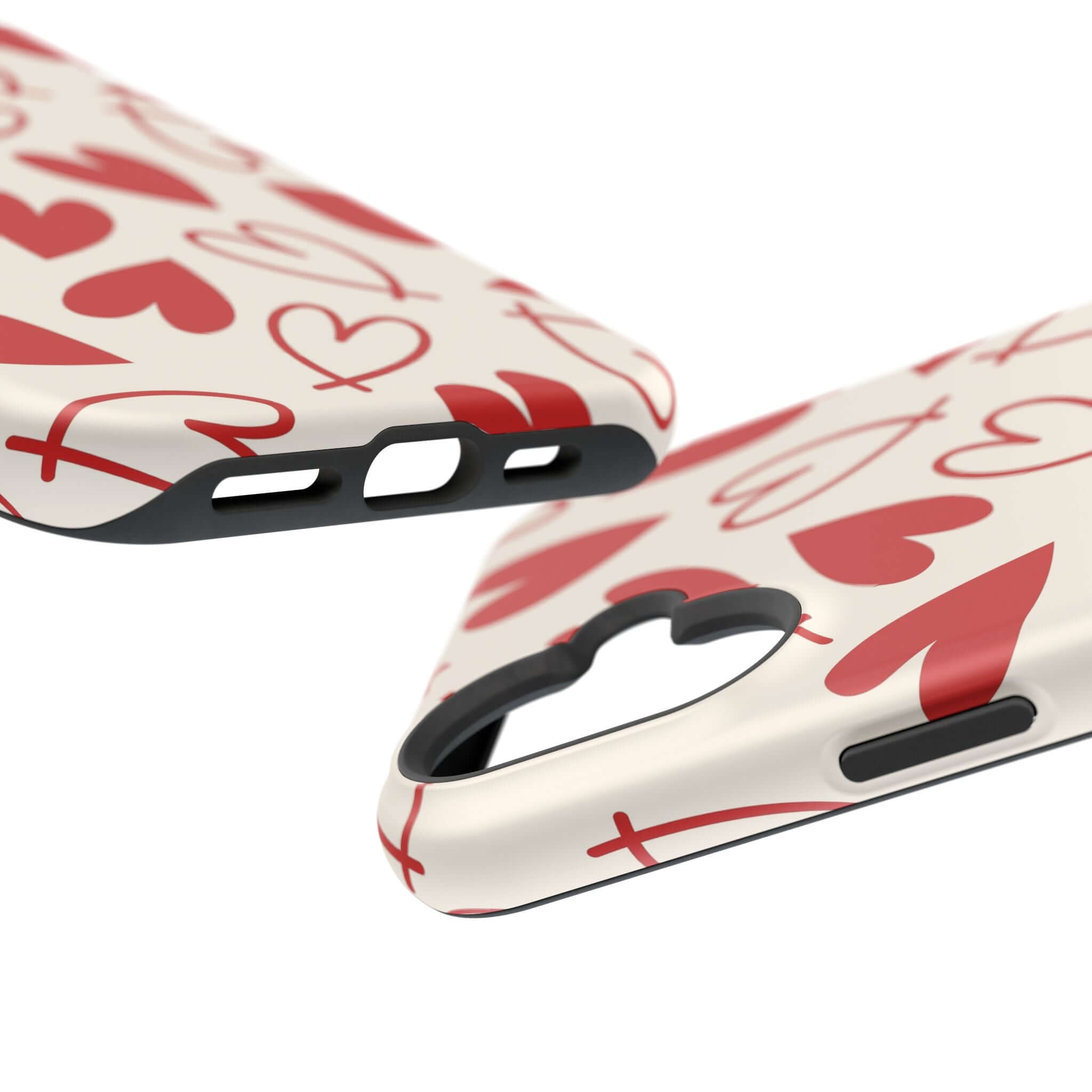 Cute red hearts phone case with a playful design, perfect for iPhone protection. Quirky and fun accessory for showing love.