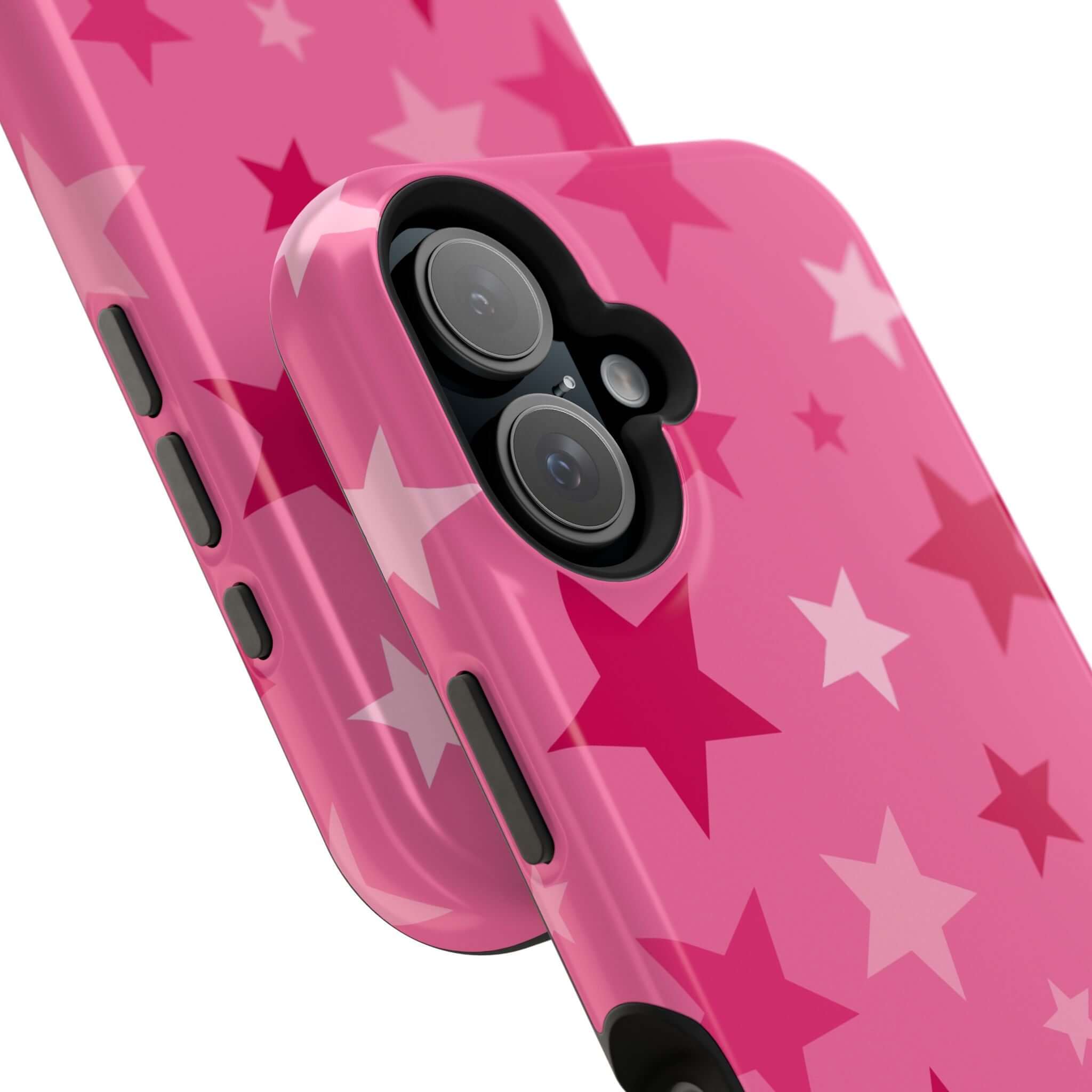 Pink star-patterned MagSafe iPhone case, the perfect cute phone cover for trendy users ready to shine!