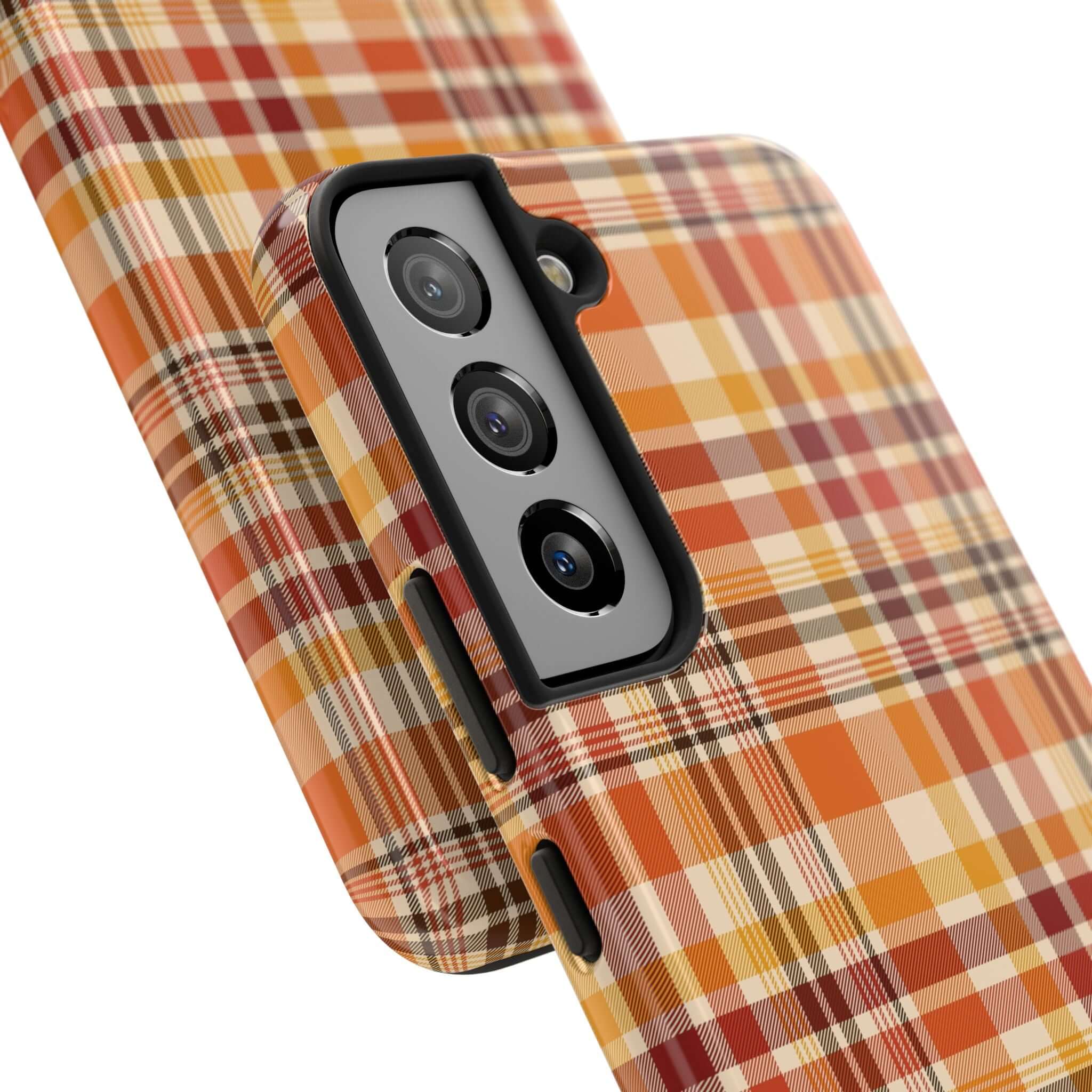 Autumn Air Fall Plaid phone case featuring a cute and fun plaid design perfect for Halloween and the autumn season.