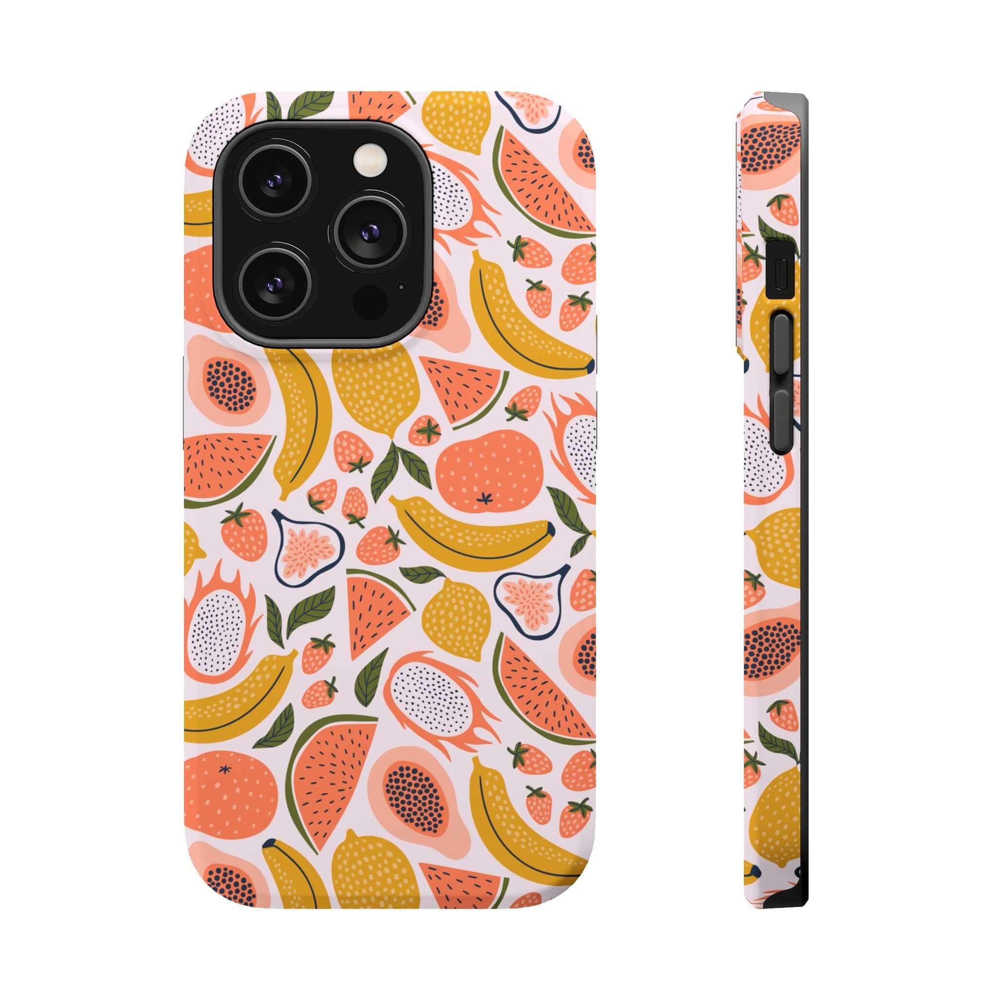 Cute iPhone 14 case with tropical fruit design offering playful and sweet style, free shipping available on all cute phone covers.