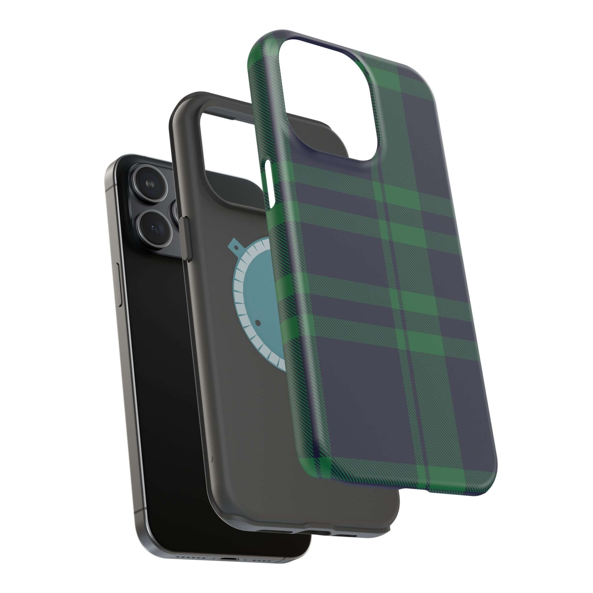 Cute Mistletoe Plaid MagSafe Case showcasing festive plaid design, perfect phone cover for the holidays.