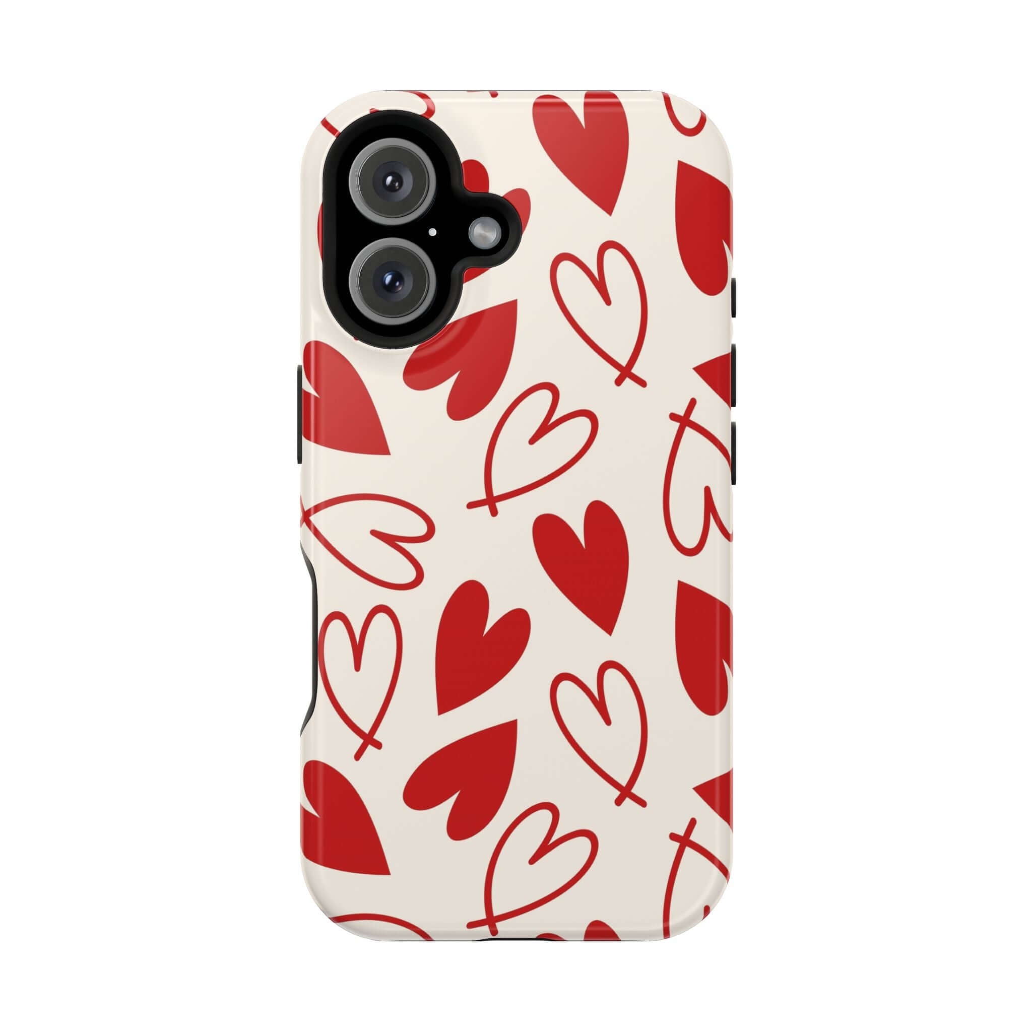 Cute phone case with playful red hearts design, perfect iPhone cover to show love and protect your device.