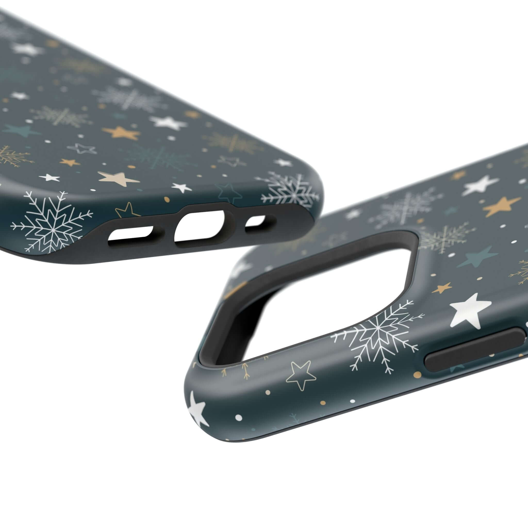 Festive Frosted Wishes MagSafe case with snowflakes and stars, perfect Christmas phone case for holiday cheer and secure charging.