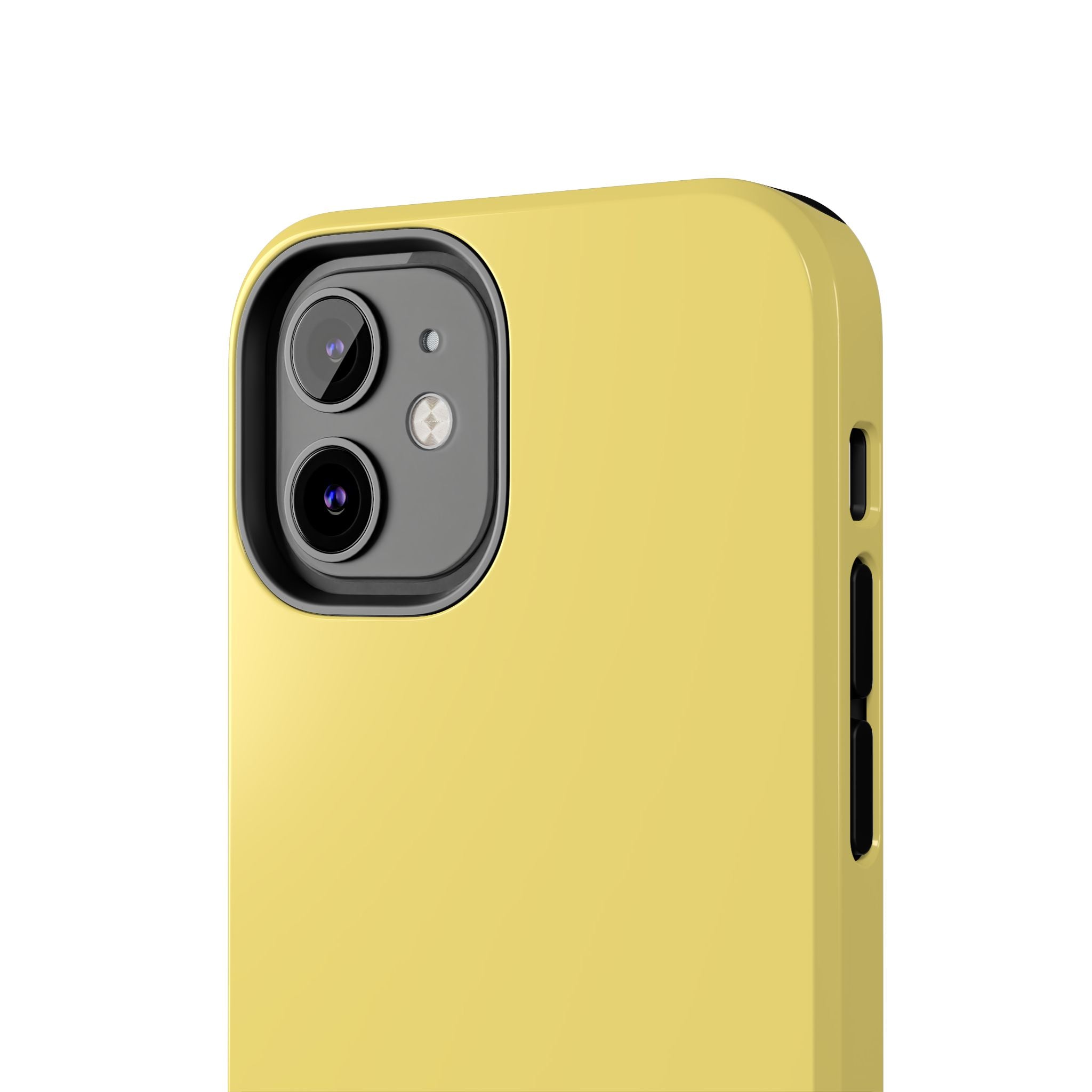 Cute solid yellow iPhone case in the Lemon Drop design, adds a playful pop of color. Perfect phone case for iPhones.