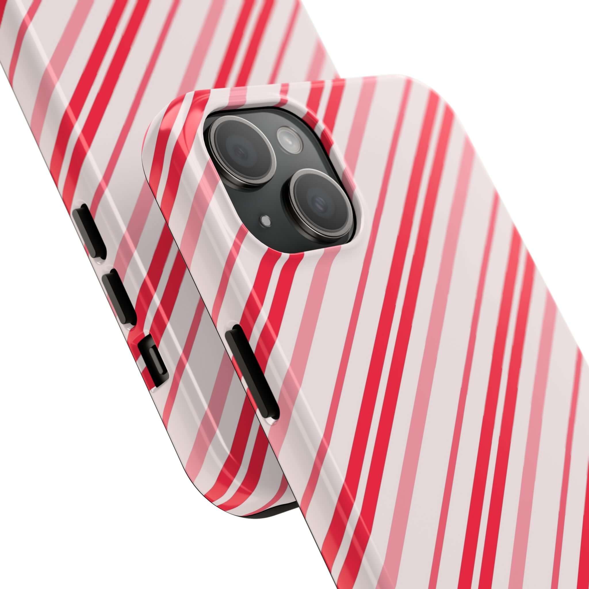 Candy Cane Cutie striped holiday phone case with festive red and white design, perfect custom iPhone case for cute holiday style.