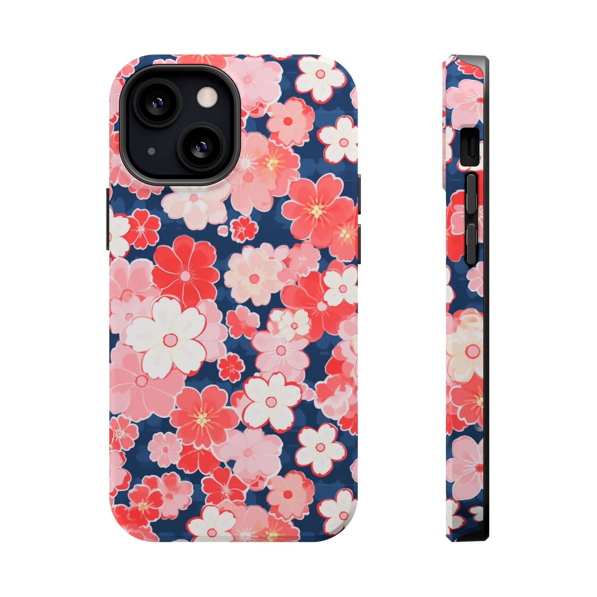 Oh So Pretty Pink Floral Case for iPhone 14 Pro Max, front and side views. Free shipping available.