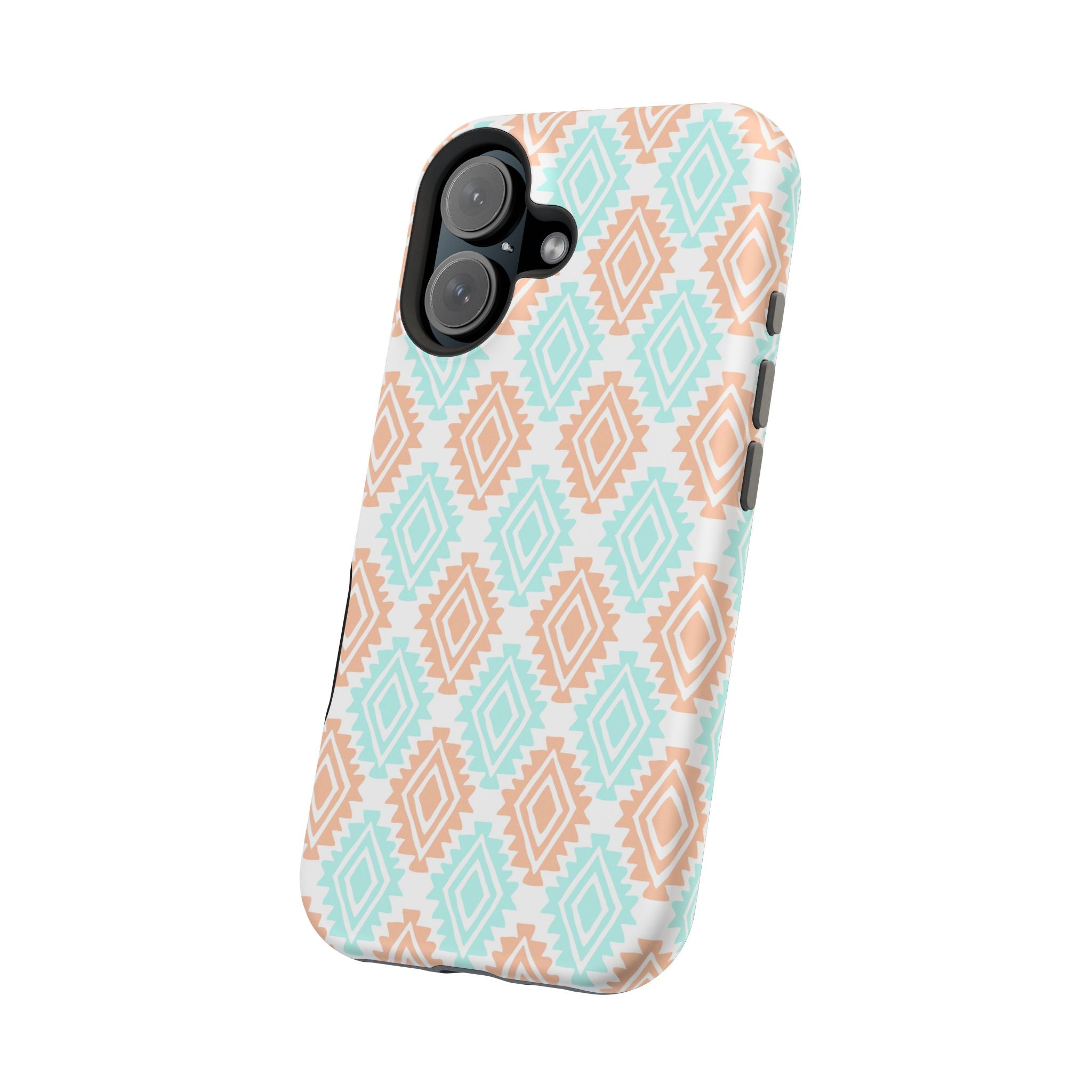 Southwestern MagSafe iPhone Case with Funky Abstract Design in Teal and Tan Colors, Cute and Functional Phone Cover