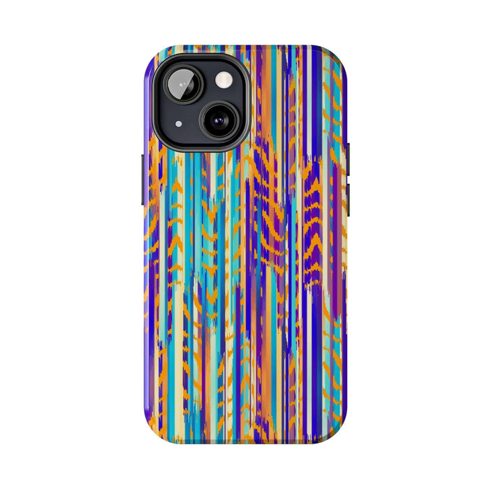 Colorful abstract tie dye iPhone case with vibrant stripes, Trippy Weaver design, cute and unique phone accessory.