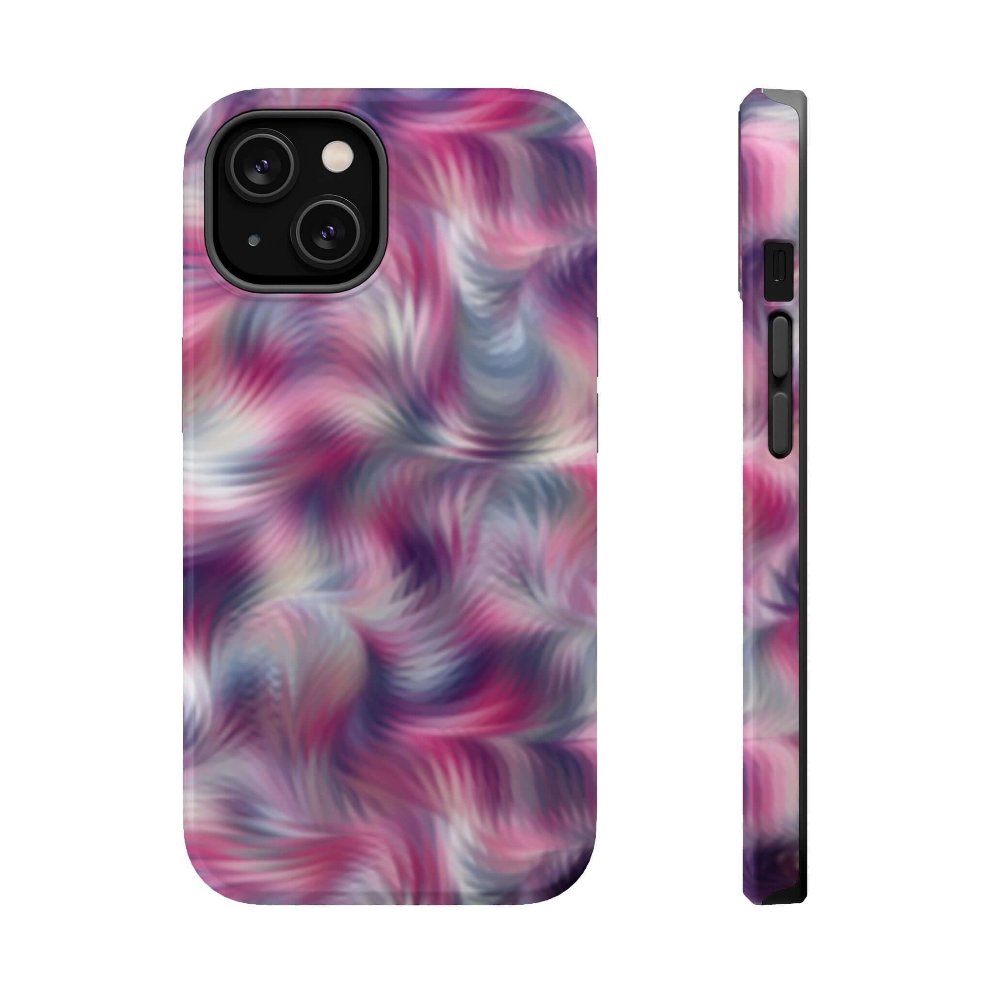 Quirky Purple Abstract MagSafe iPhone Case with Tie Dye Swirl Design, Cute Phone Cover for Playful Personality, Floral Inspired Cover