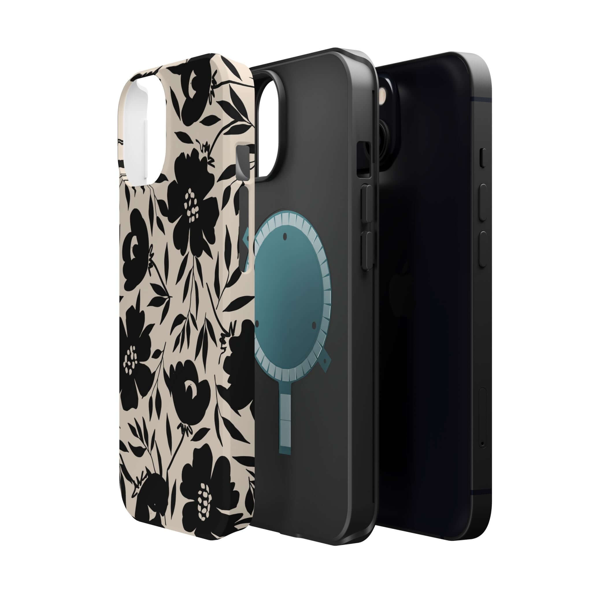 Eclipse Garden Black Floral Case for iPhone 16, cute and adventurous phone case design with bold floral pattern.